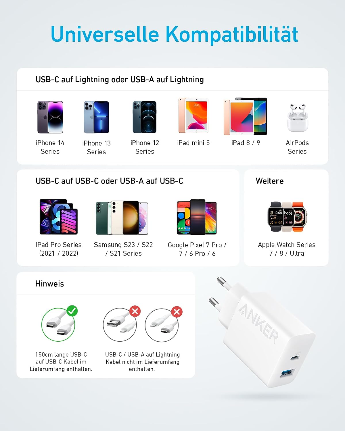 Thumbnail 6 de Anker 20W USB-C Ladegerät (2-Port) | PD Schnellladegerät mit USB-C und USB-A