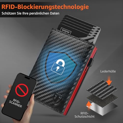 Detalle de TEEHON Geldbörse Herren – Slim Wallet mit Münzfach, RFID-Schutz und Pop-up Kartenfach