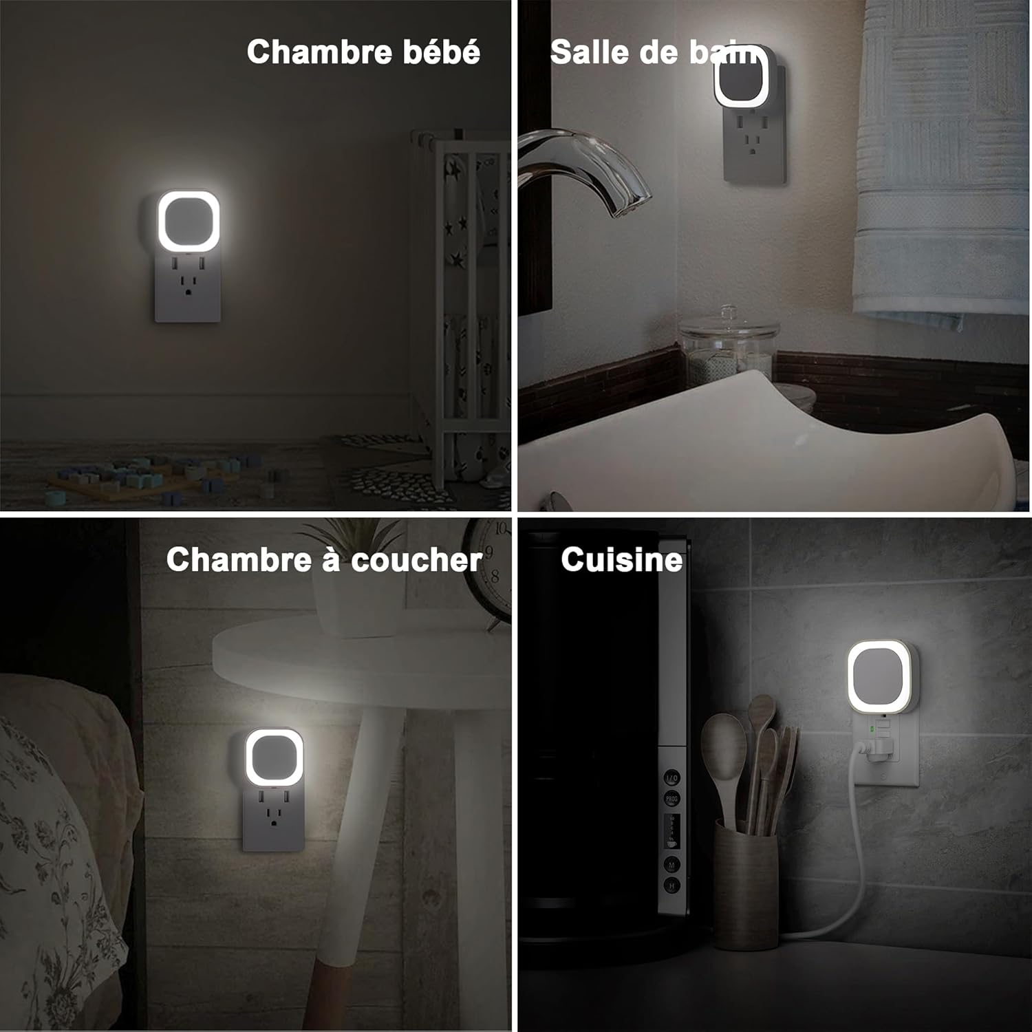 Thumbnail 3 de YUNLEX 2 Pcs Veilleuse LED automatique avec capteur crépusculaire et 3 niveaux de luminosité (blanc)