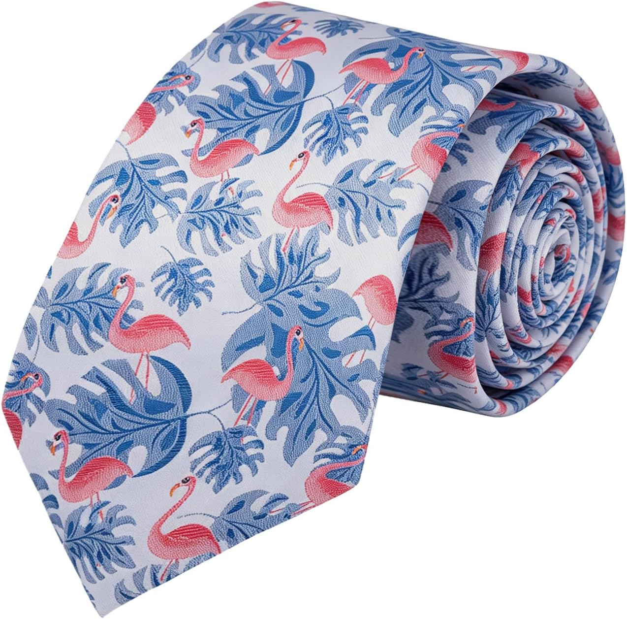 Detalle 2 de Alizeal Mens Floral Tropical Flamingo Pattern Tie and Pocket Square Set
