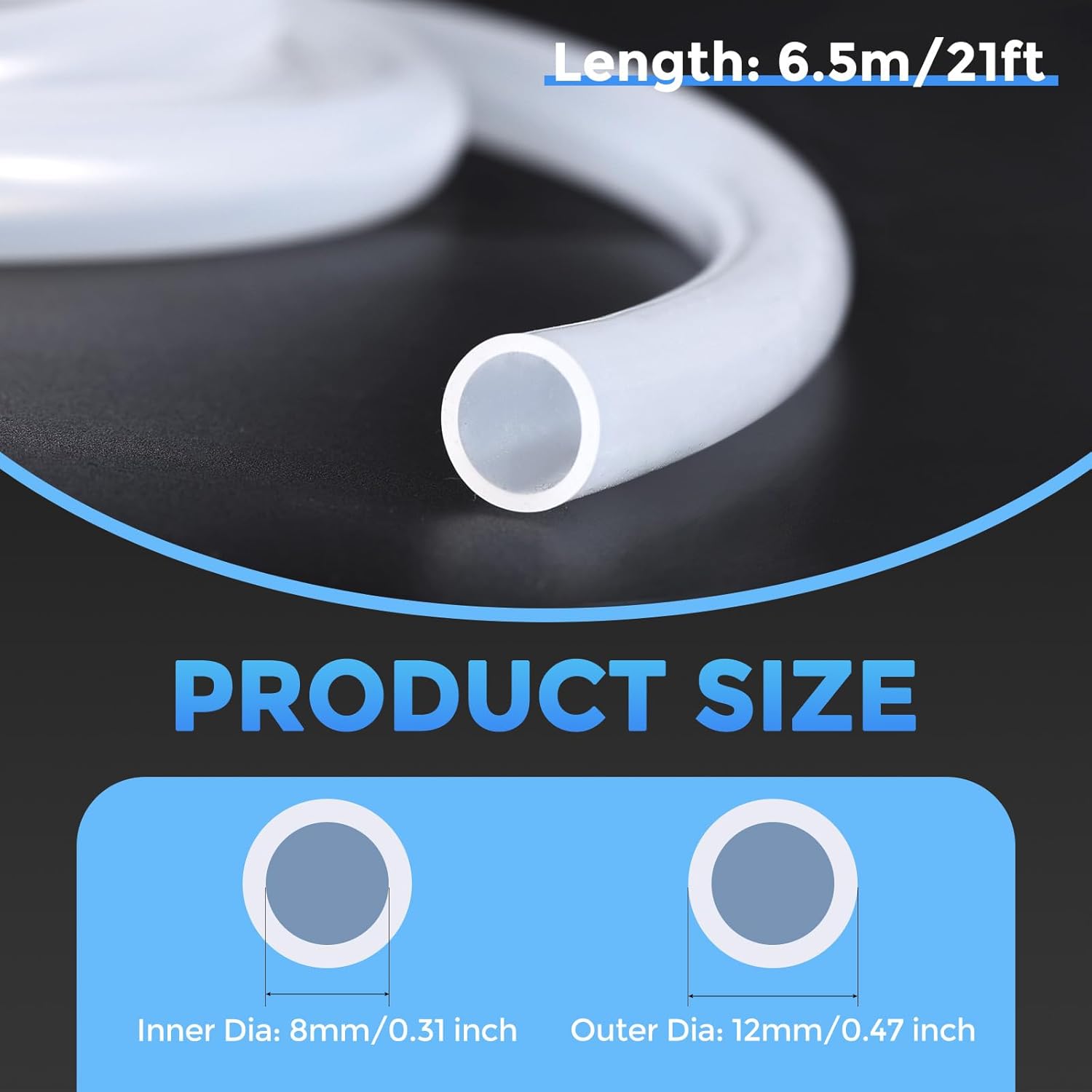 Thumbnail 1 de Rebower Silicone Tubing 8mm ID x 12mm OD 21 ft – High-Temp Clear Silicone Hose for Home Brew & Aquaponics