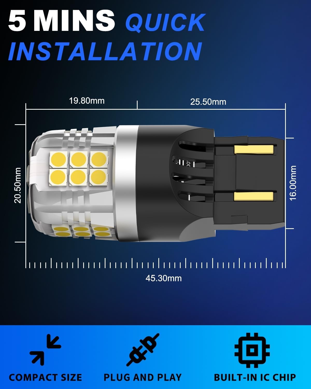 Detalle 2 de 7443 LED W21 5W bulbs, 1500lm