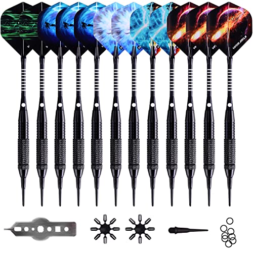 Detalle de WIN.MAX Flechette Pointe Plastique — Set Softdarts 12 fléchettes, 24 ailes et 100 pointes pour cible électronique