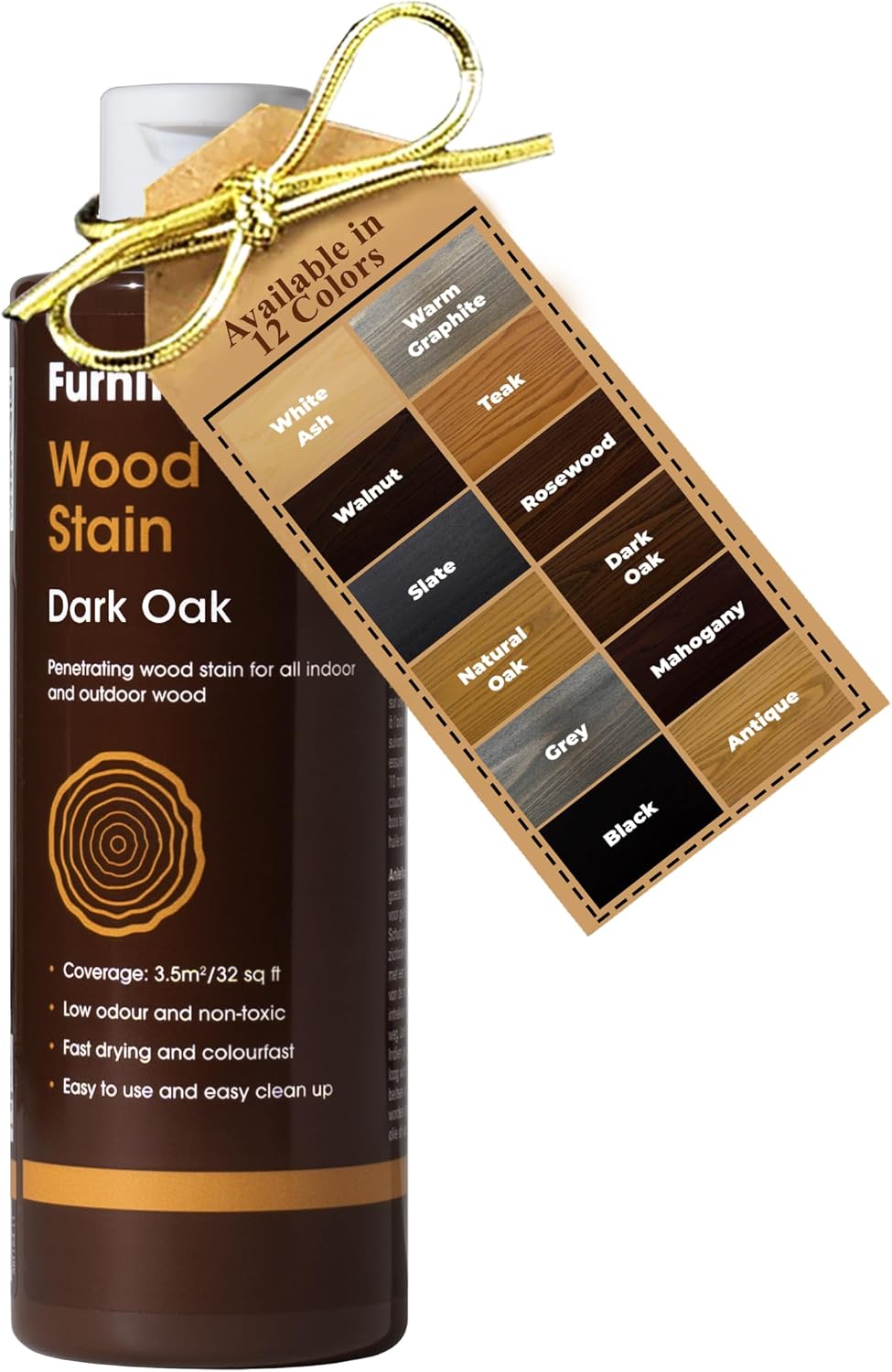 Furniture Clinic Wood Stain (Dark Oak) – Fast Drying, Water Based & Non-Toxic Finish for Indoor & Outdoor Wood