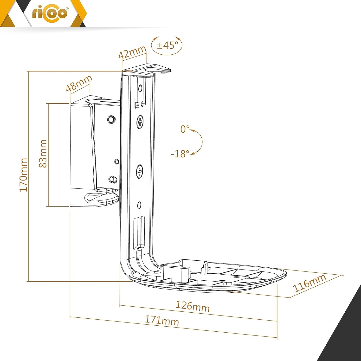 Thumbnail 6 de RICOO Lautsprecher-Wandhalterung LH054-T für Sonos One, One SL & Play 1 – schwenkbar