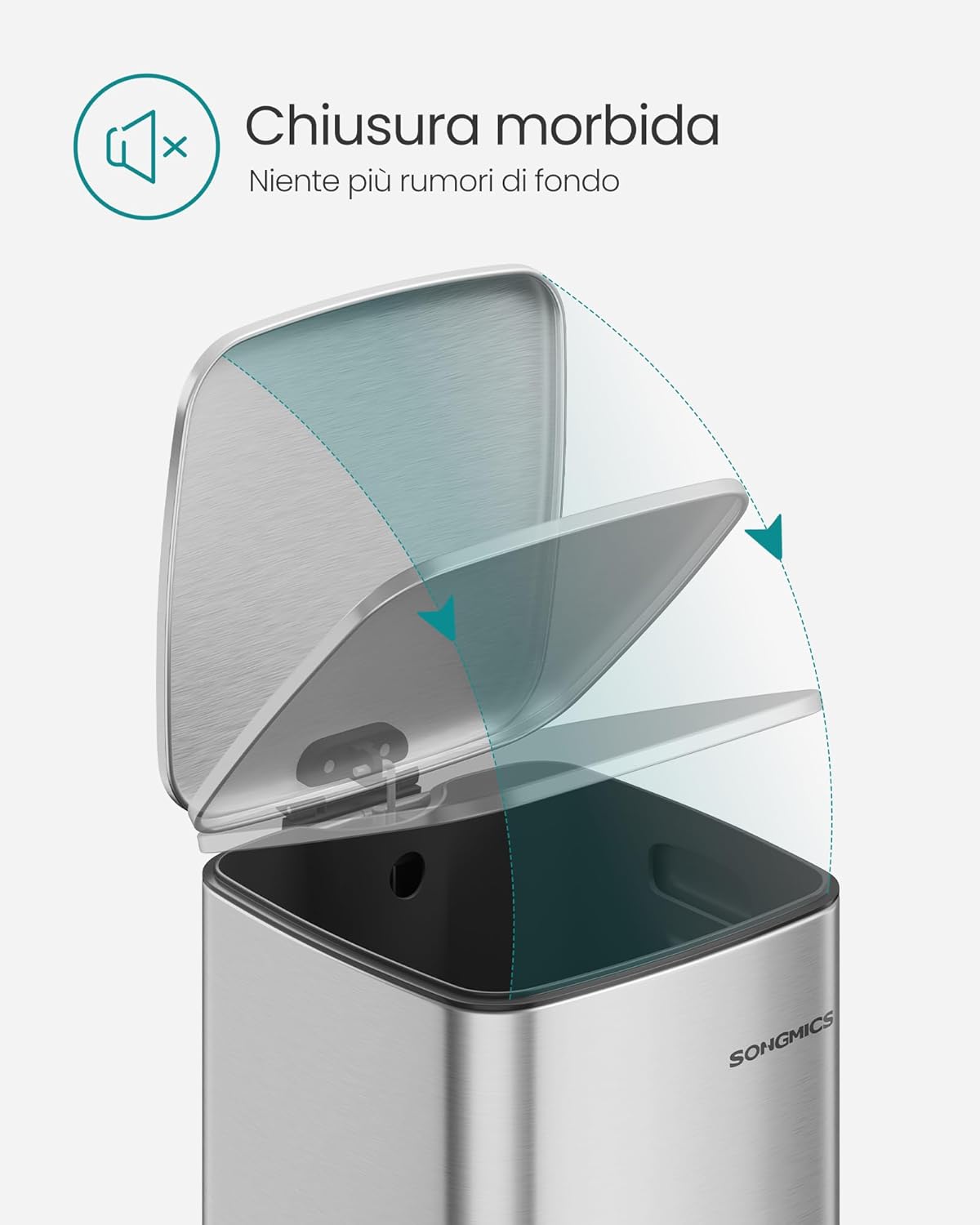 Detalle de SONGMICS LTB592E01 pattumiera da cucina da 20 L con pedale, cestino interno e chiusura morbida