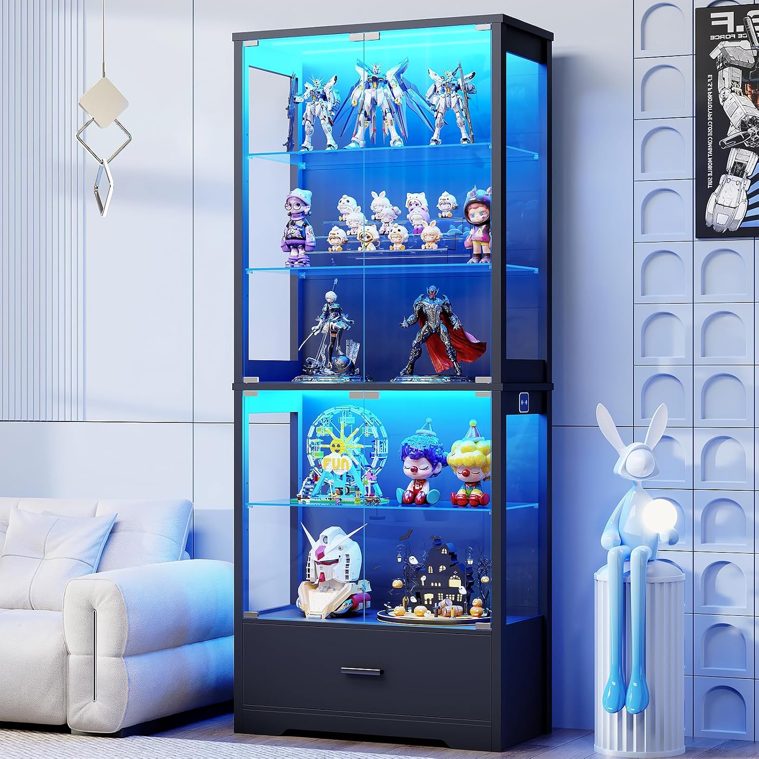 Detalle de BROTTAR 80093 6-Tier Display Cabinet with Glass Door, 3-Colour Lights