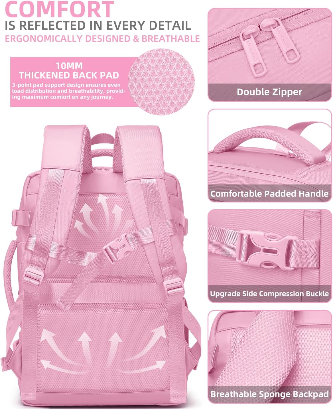 Thumbnail 6 de LARVENDER Carry-on Luggage Expandable 20 Inch Hardside Set with TSA Lock + Large Travel Backpack (Peach Sparkling)