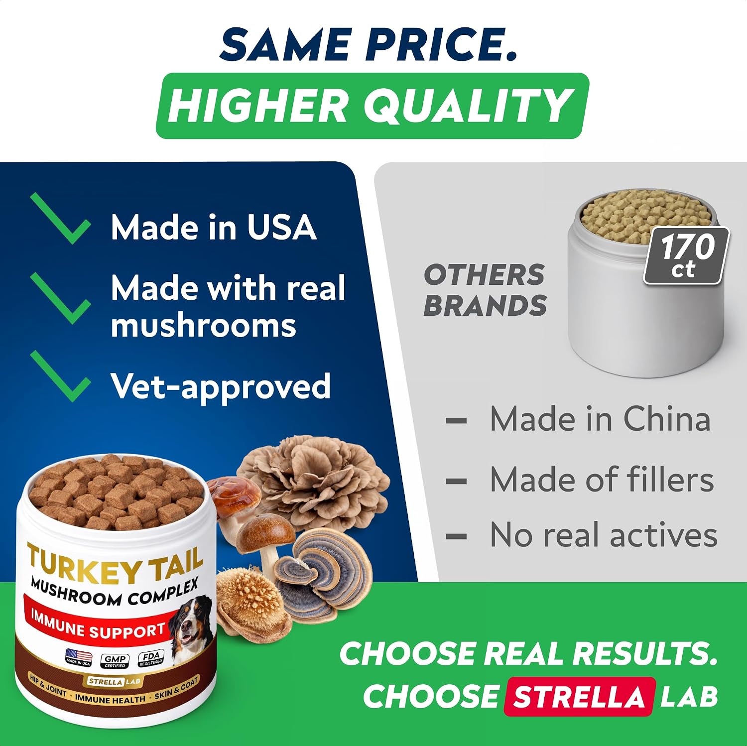 Detalle de STRELLALAB Turkey Tail Mushroom Chews for Dogs, 60 Count