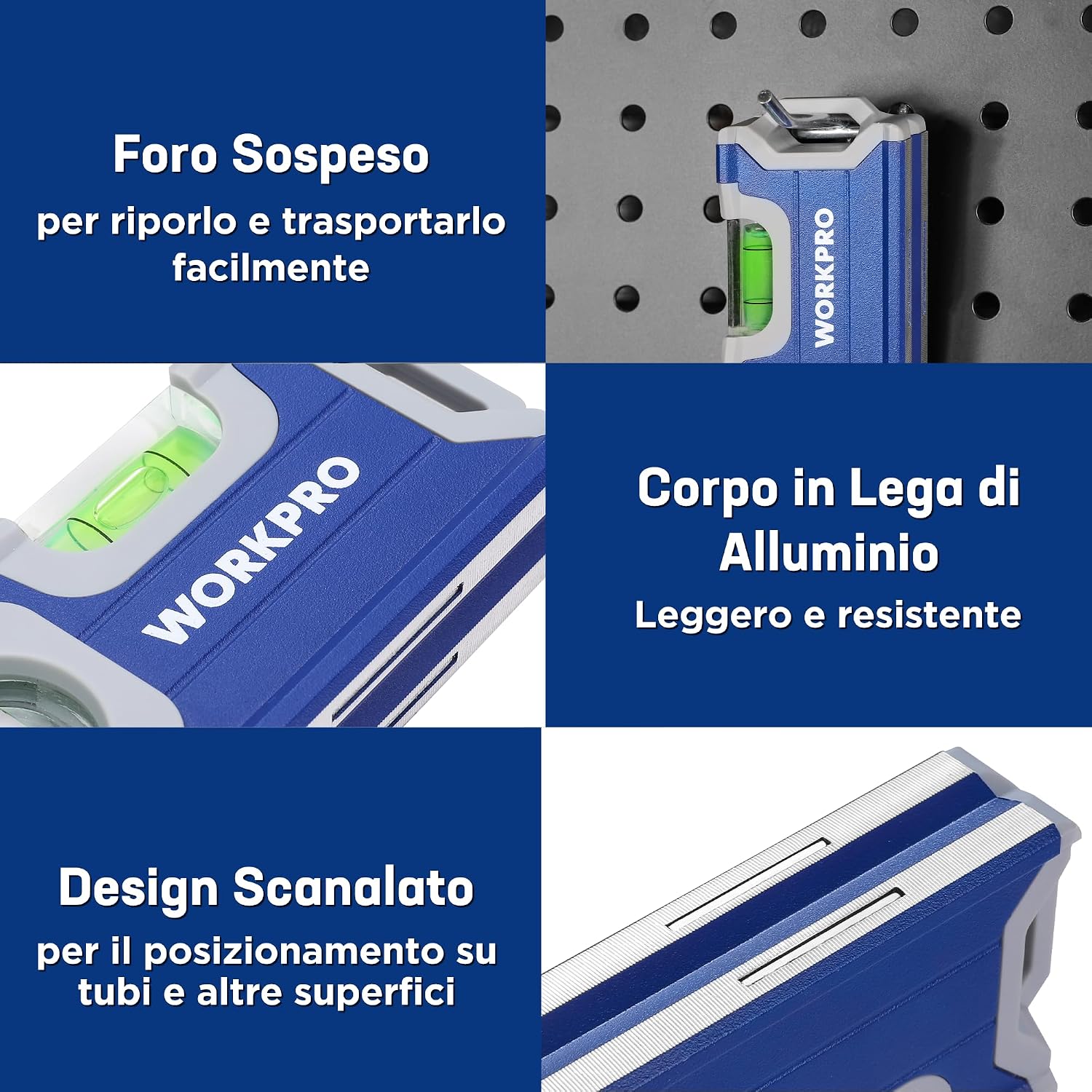 Thumbnail 6 de WORKPRO Mini Livella a Bolla Magnetica in Alluminio 115 mm: compatta, pratica e versatile