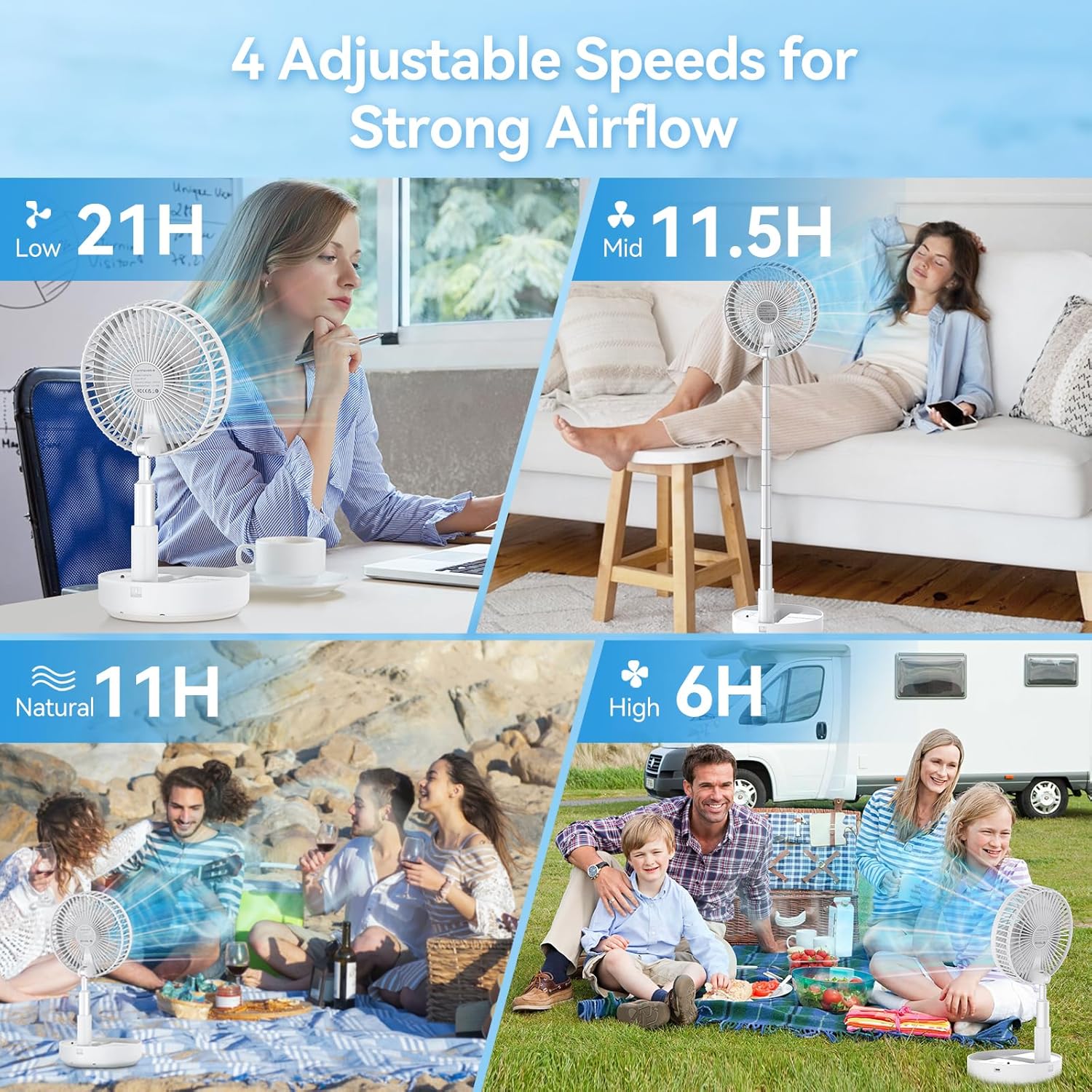 Thumbnail 2 de Primevolve Portable Oscillating Standing Fan with Remote (Rechargeable + USB-C) – 4 Speed Settings