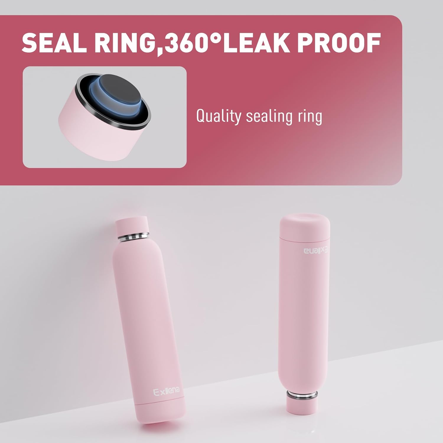 Thumbnail 4 de Exllena 750ml Insulated Water Bottle with Clip (Pink) – Double Wall Stainless Steel