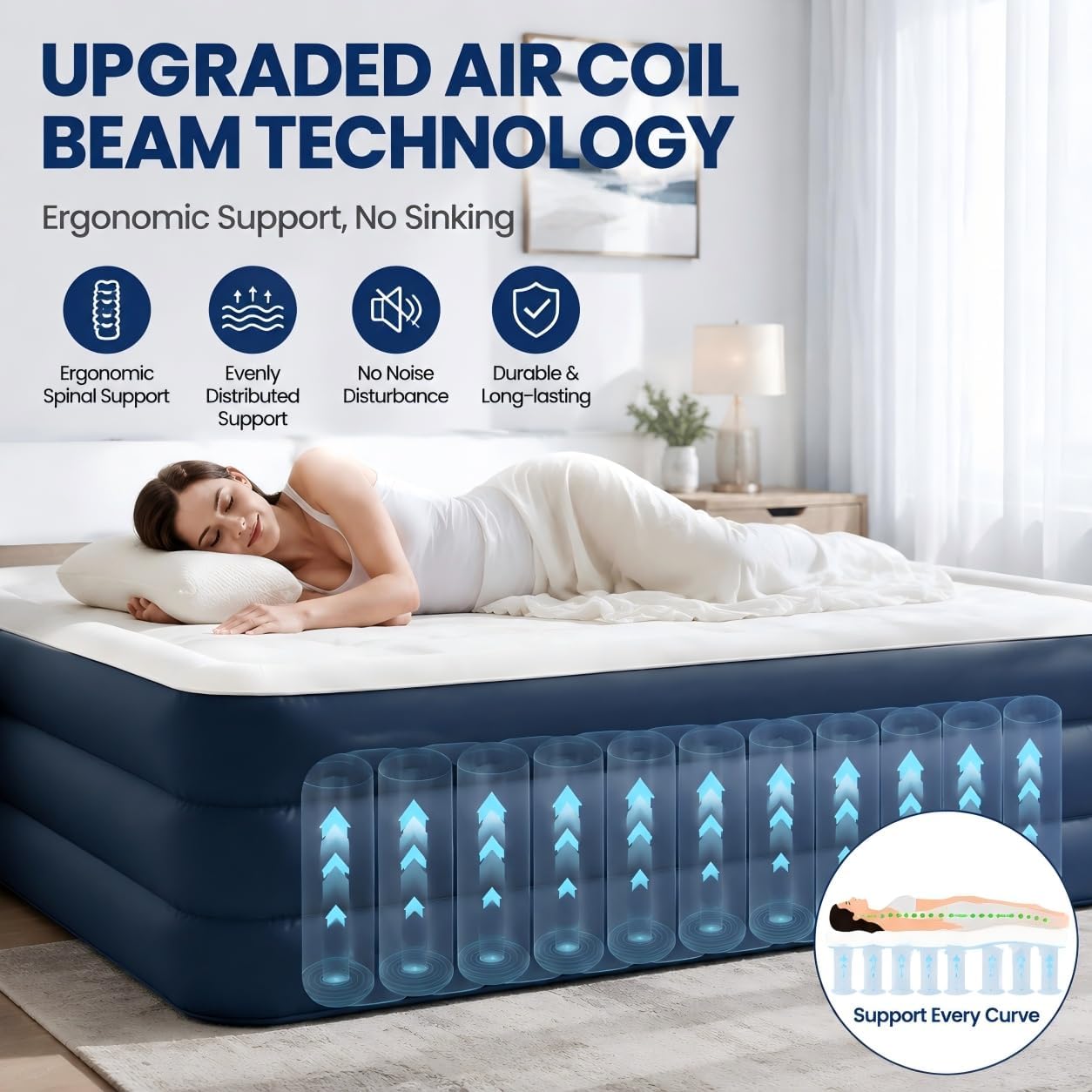 Detalle de QIPUMP 801 Queen Air Mattress with Built-In Pump, 19-Inch Raised