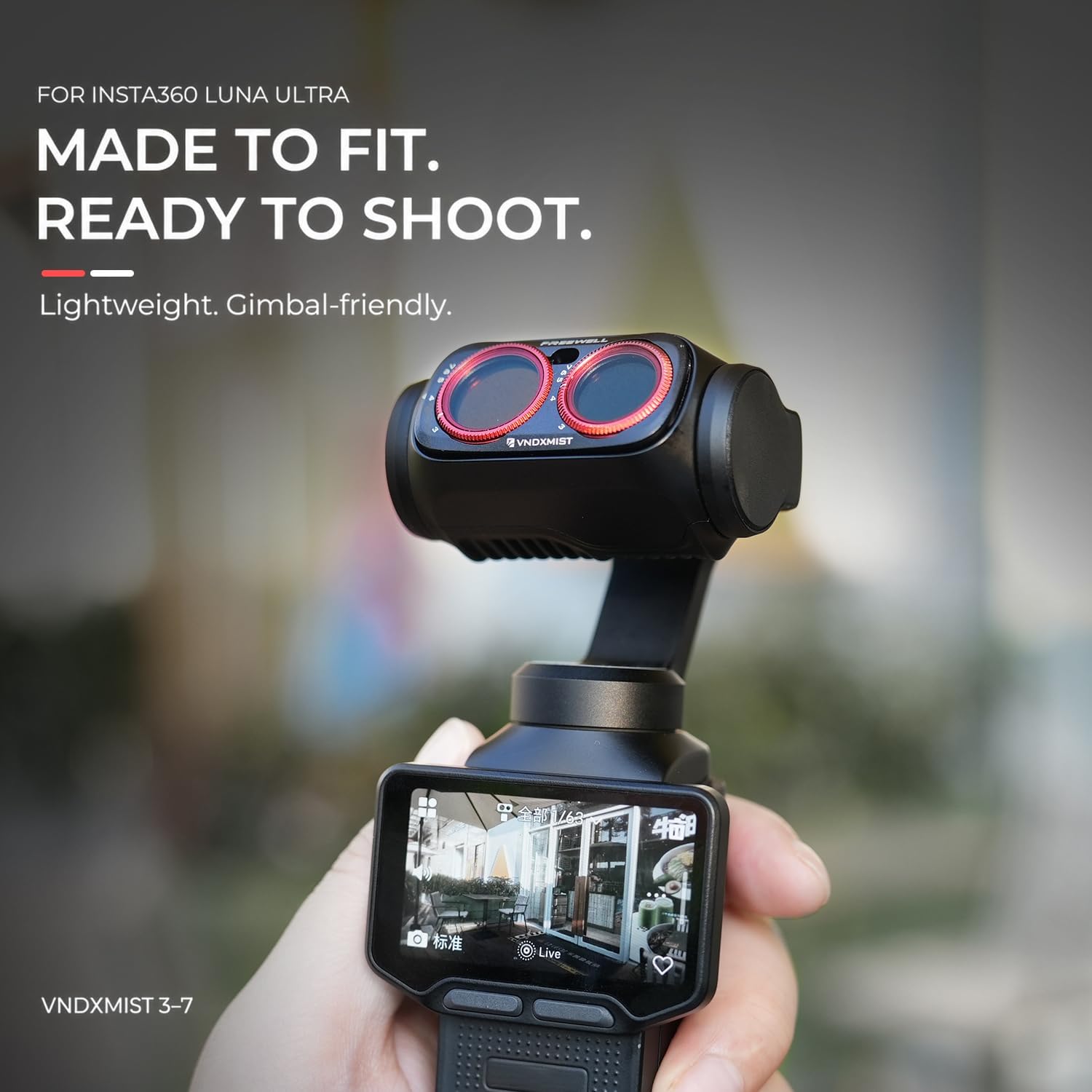 Detalle 1 de FREEWELL VNDXMIST – filtr VND z dyfuzją mgły do Insta360 Luna Ultra, 3–7 stopni