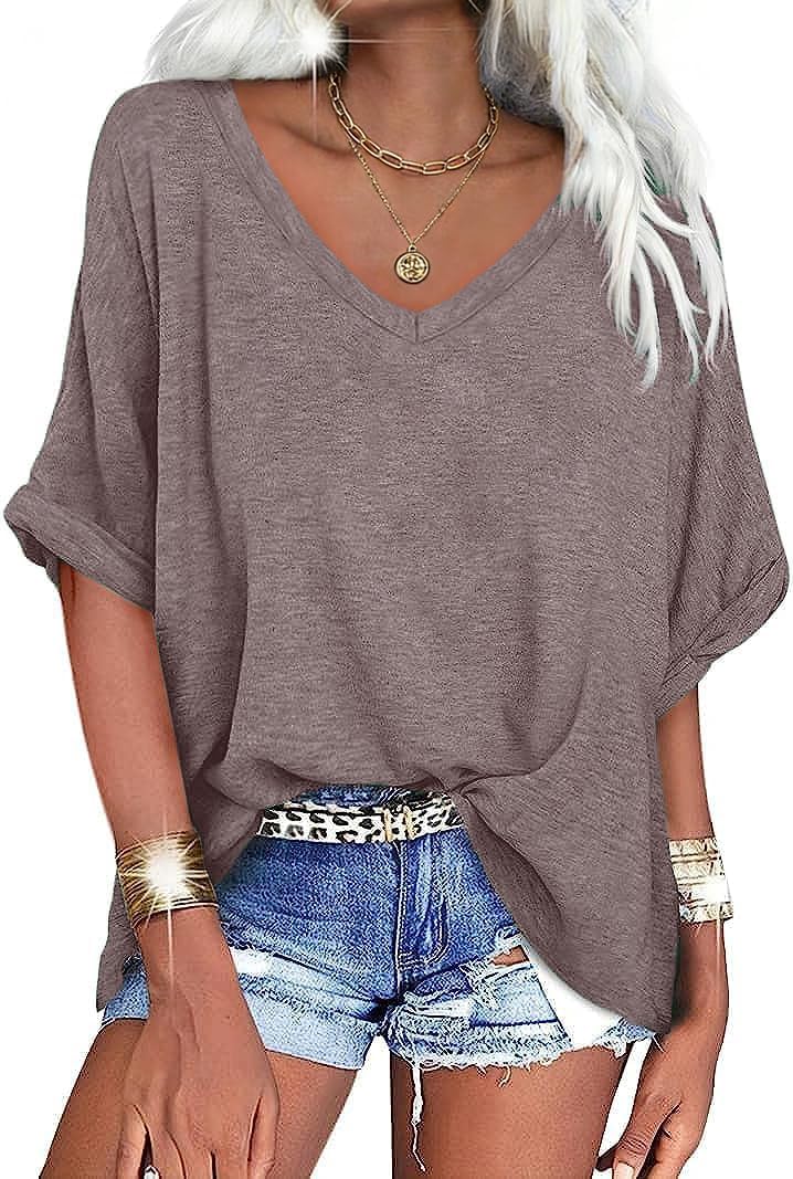 Thumbnail 5 de UNCLECAT Women's V Neck Oversized T-Shirts: Summer Short Sleeve Loose Casual Top