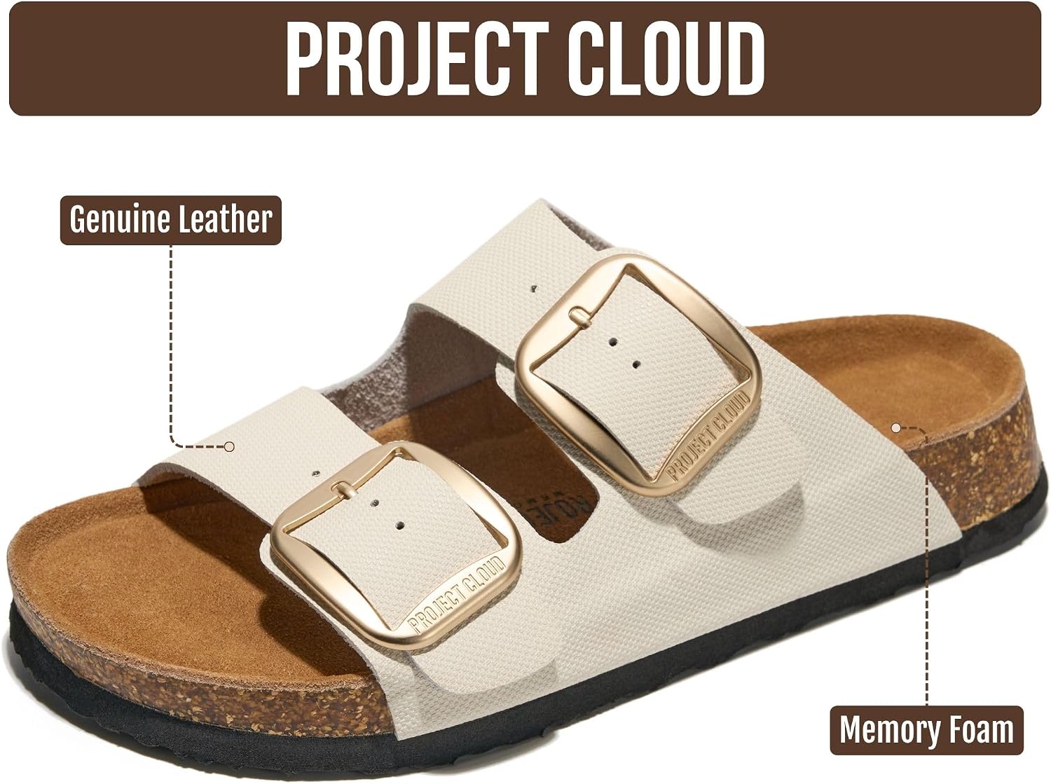 Detalle 2 de Project Cloud 100% Genuine Leather Footbed Sandals for Women (Santorini)