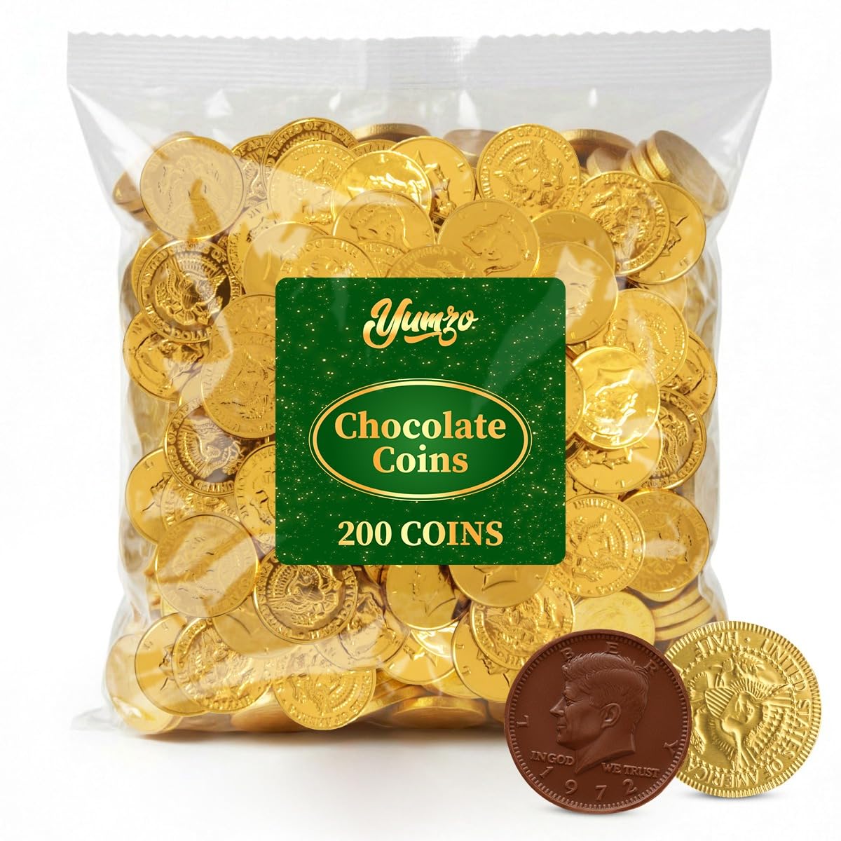 Detalle de Yumzo Gold Chocolate Coins, 200-Count Bulk Candy in Gold Foil