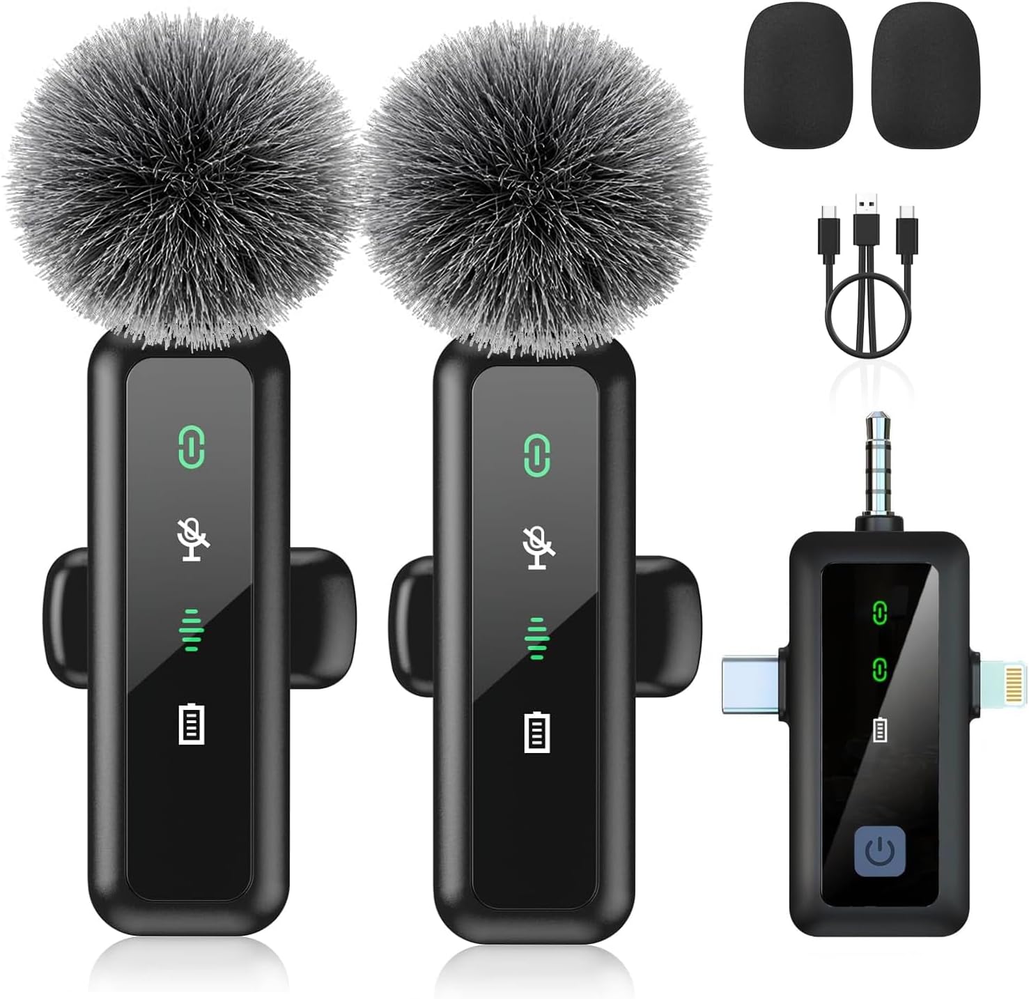 Detalle de AUJQMYCA MF001 Wireless Lavalier Microphone with 3-in-1 Connector