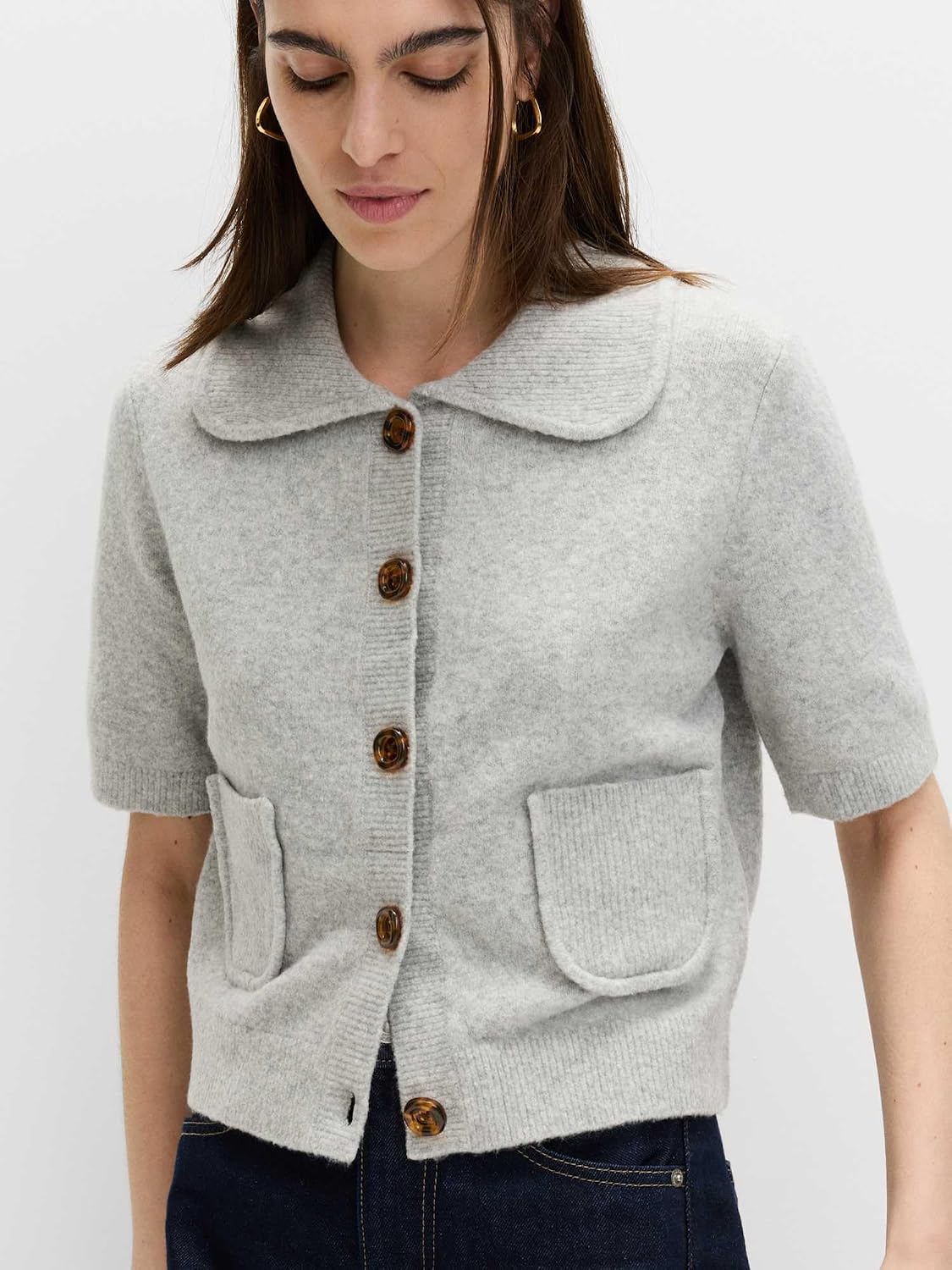 Detalle de Marks & Spencer damesvest met kraag in katoenmix, korte mouwen en cropped lengte