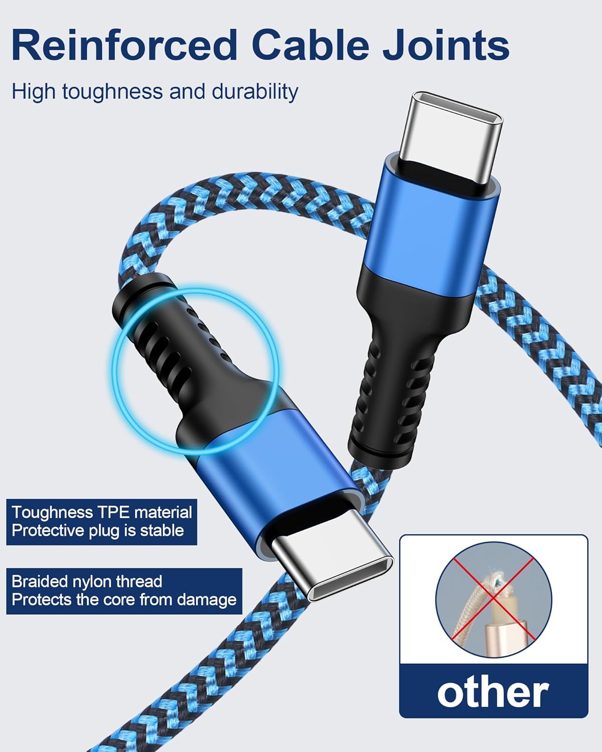 Thumbnail 1 de Apple iPhone 16/17 USB-C Charging Cord (2-Pack, 6ft) — Nylon Braided USB-C to USB-C Fast Charging Cable