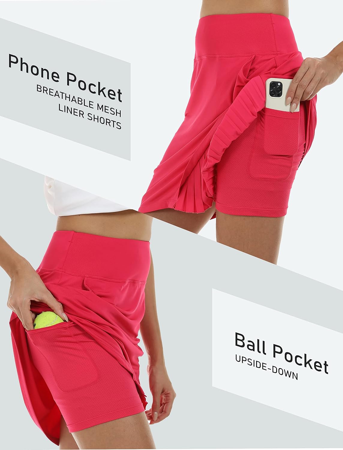 Detalle 2 de MoFiz Women's Tennis Skirt Pleated Golf Skorts – High Waist with Pockets and Inner Shorts