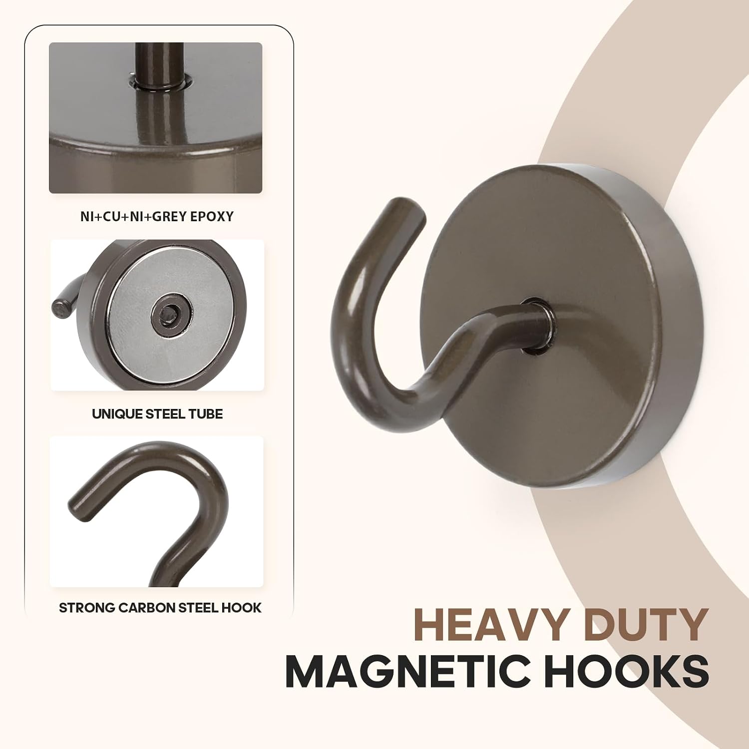 Detalle de Neosmuk NPM32x10Brown20240721 Magnetic Hooks, 10-Pack, Gray Steel