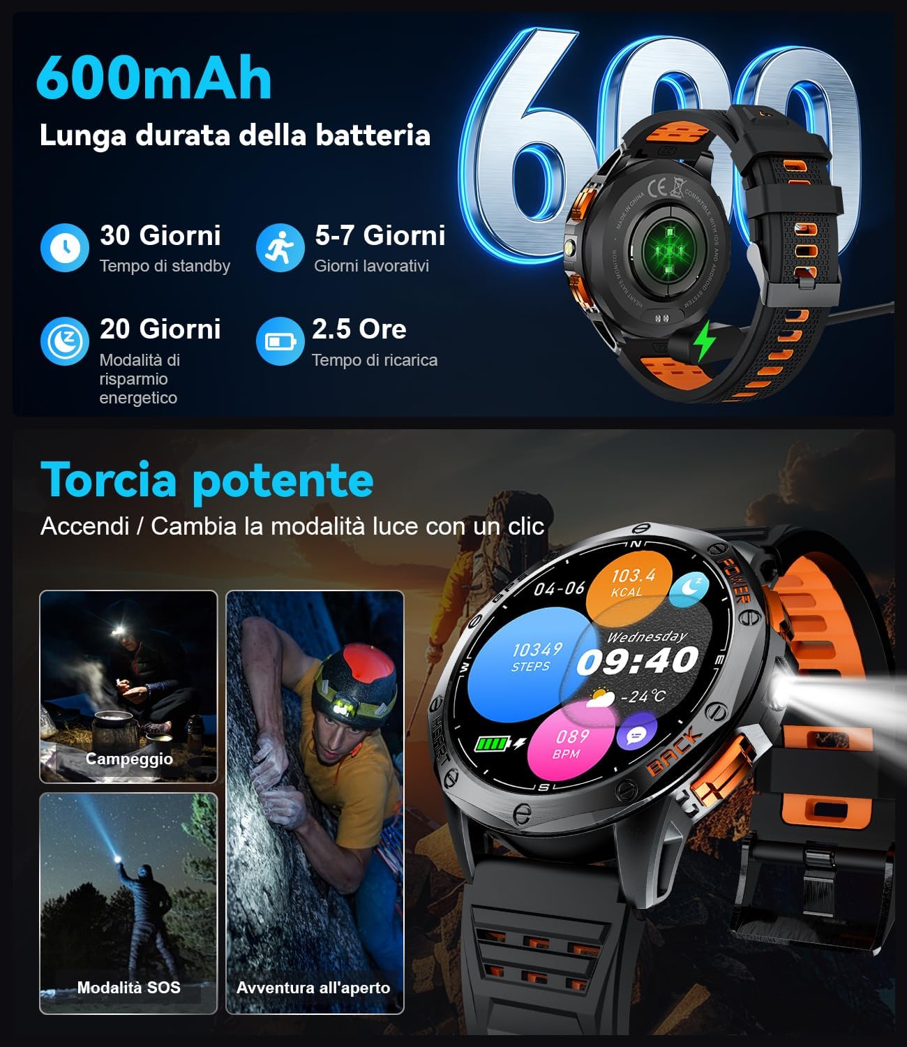 Detalle de LIGE Smartwatch Uomo DM1-H: GPS, Bussola, Altimetro e Chiamate Bluetooth per Avventure e Fitness