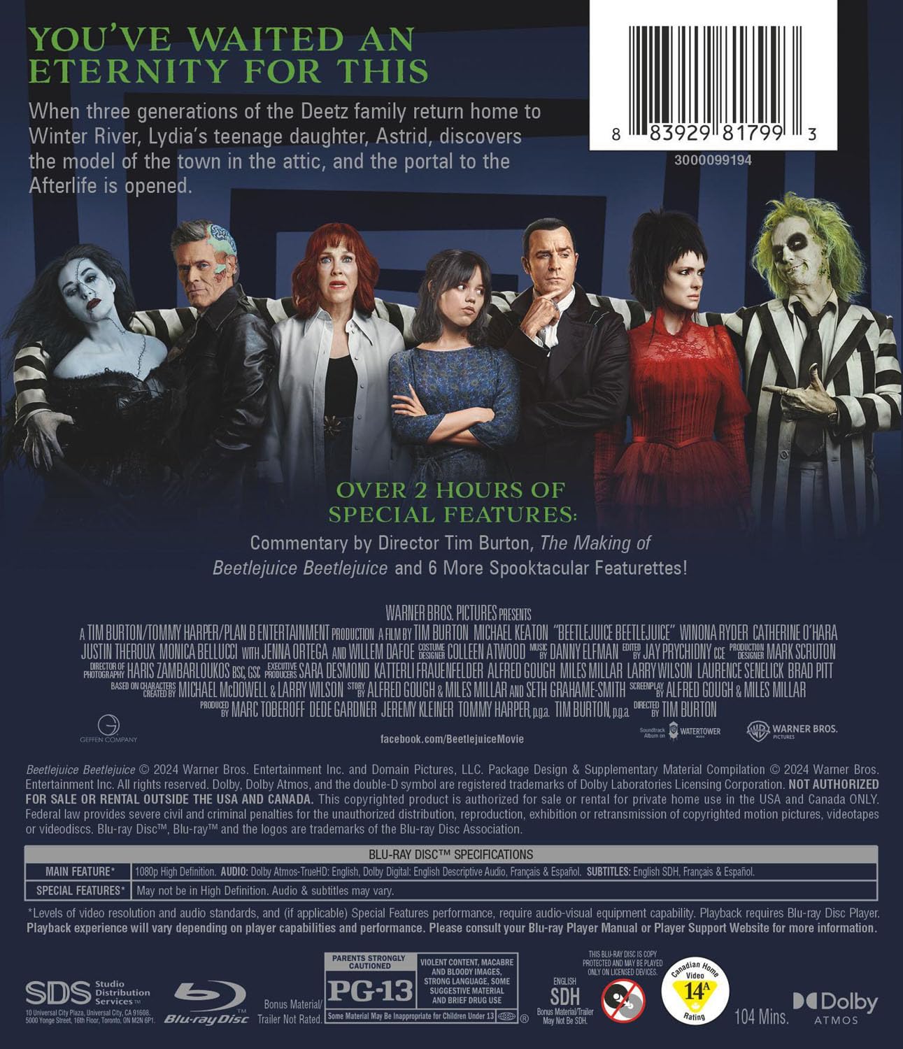 Detalle 2 de Beetlejuice Beetlejuice (2024) Blu-ray, Model 883929817993, Dolby Atmos