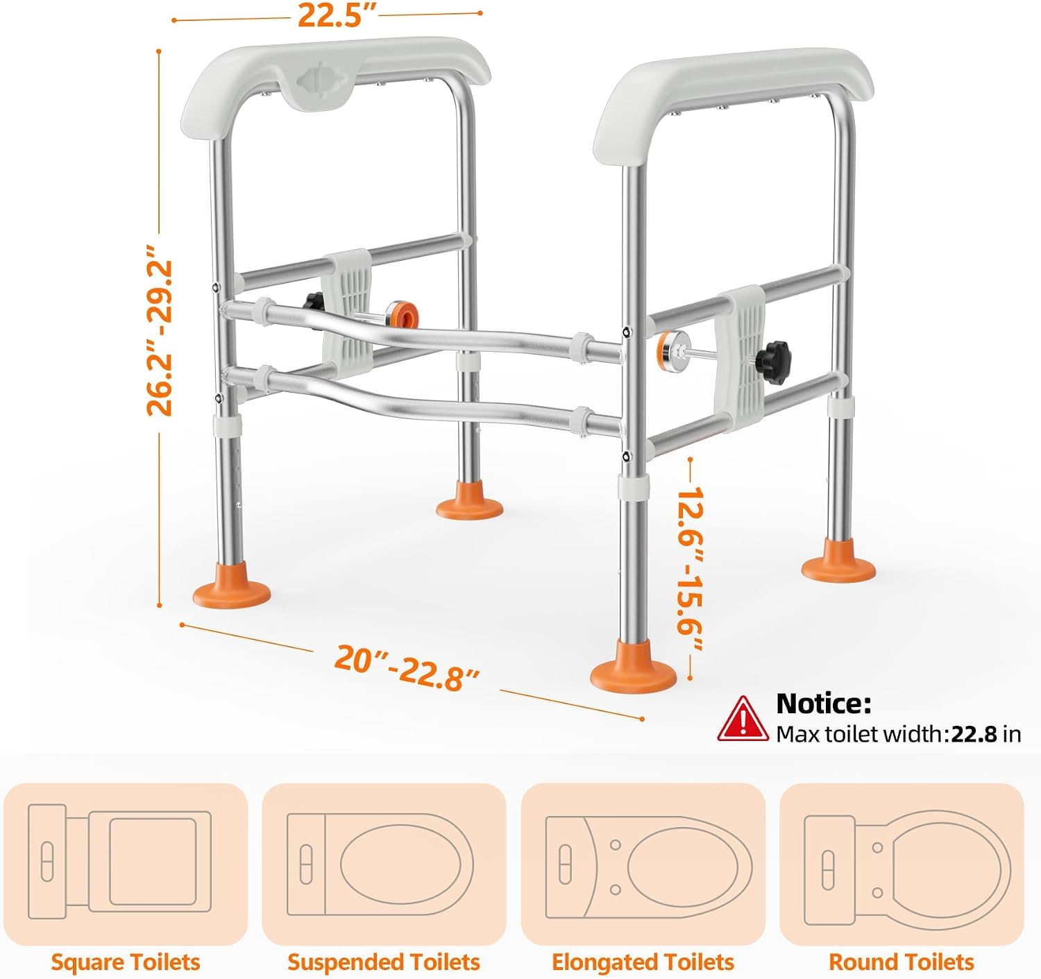 Detalle 2 de SPECILITE Toilet Safety Frame with LED Night Light — Adjustable Height & Width