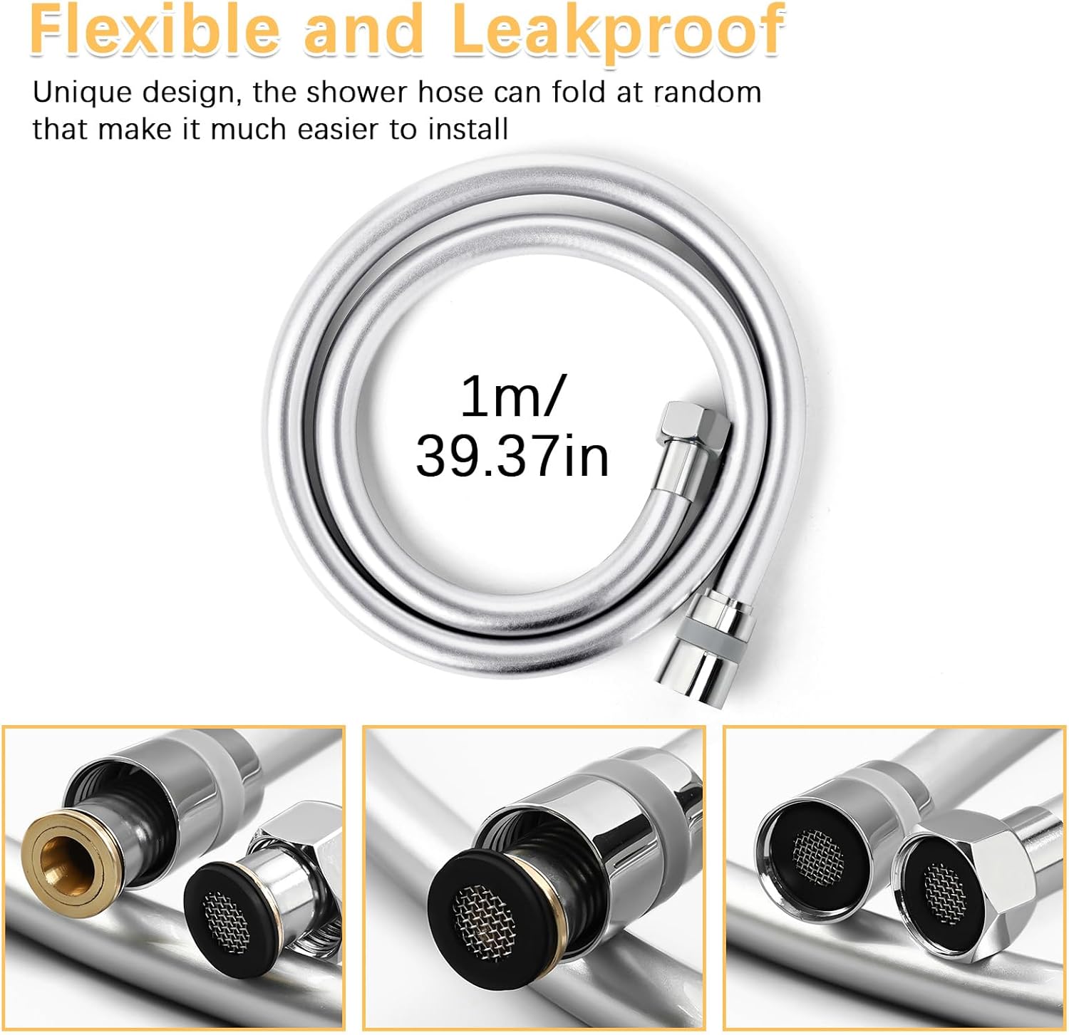 Detalle 2 de LEEFE 1m PVC Smooth Shower Hose with Brass Connections – Anti-Kink, Flexible and Easy to Install