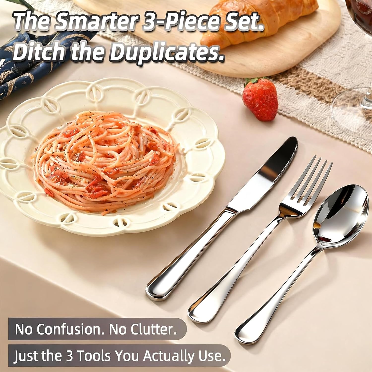 Detalle de Wellfey S12-4 Flatware Set, 12-Piece Stainless Steel with Mirror Finish