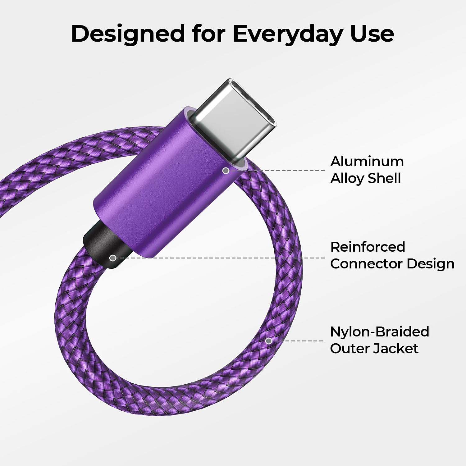 Thumbnail 2 de Basesailor NLUSBATOCC USB-A to USB-C Cable 2-Pack, Purple, 10 ft