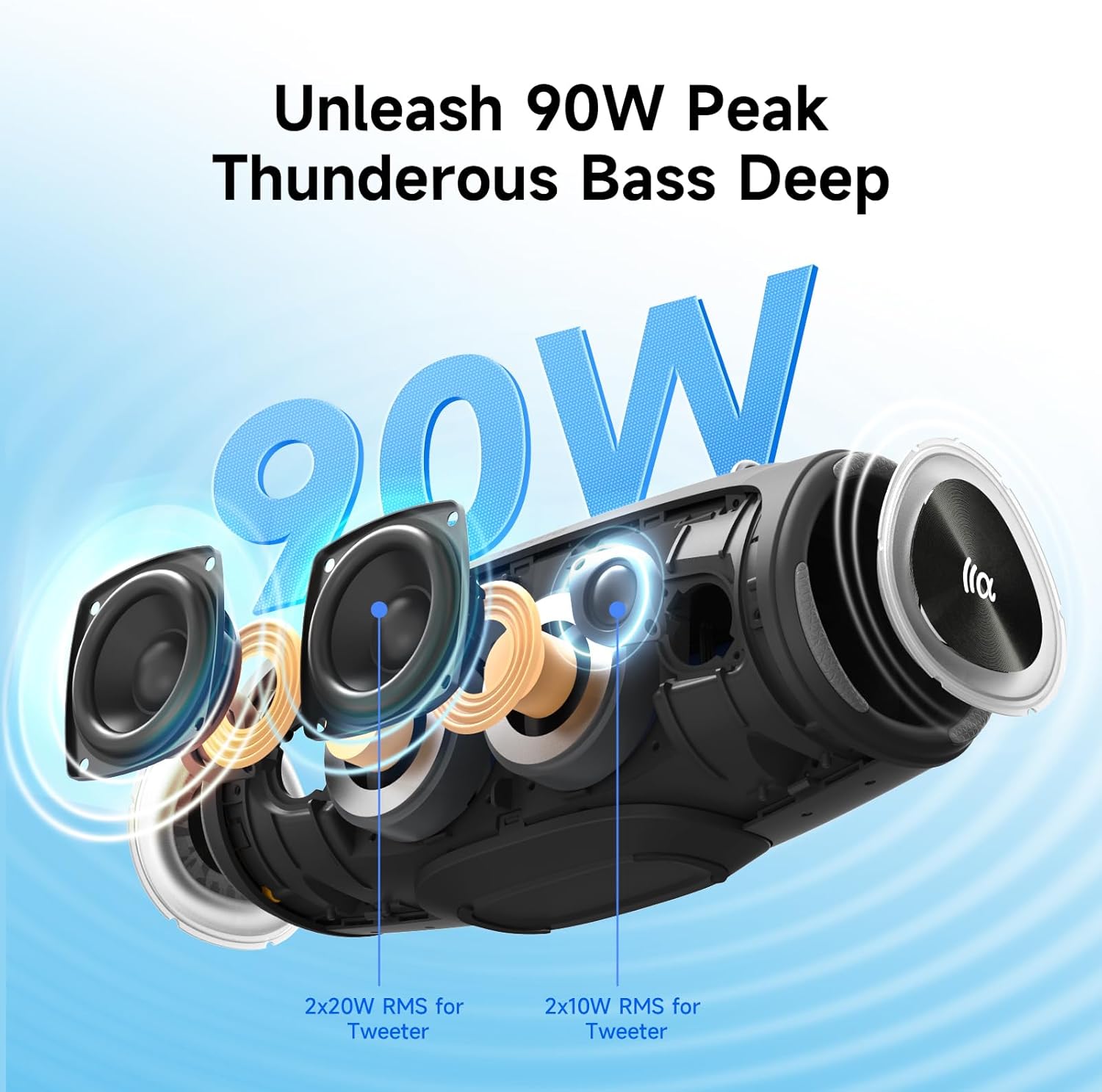 Detalle 2 de TAZATA Boomblaster Mini: 90W Outdoor Bluetooth-Lautsprecher mit Powerbank & Broadcast-Funktion