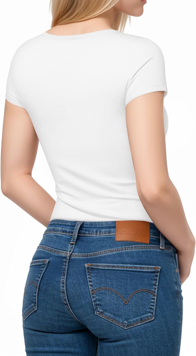 Detalle de ALGALAROUND Women's Scoop Neck Slim Fit Milk Silk T-Shirt