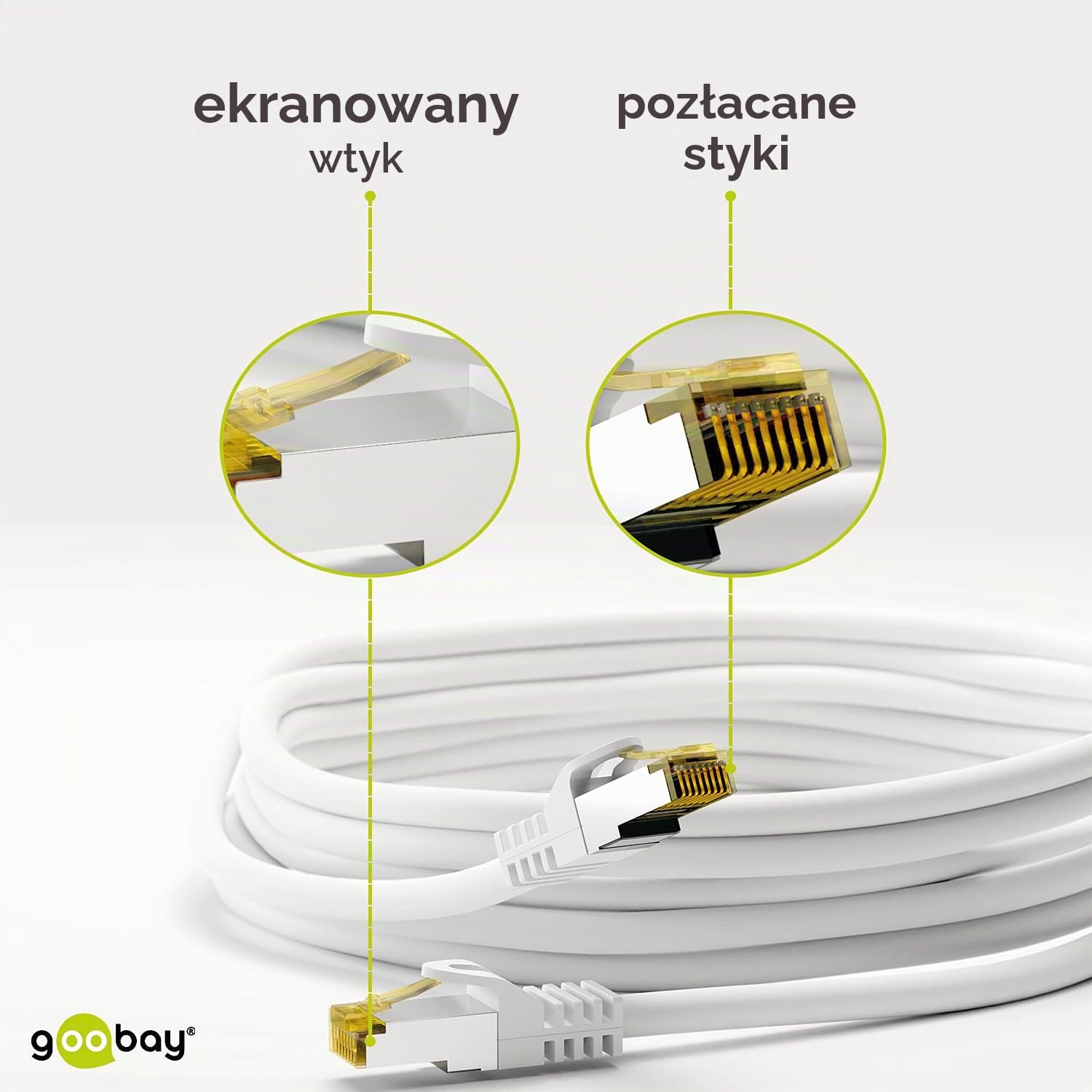 Detalle de Goobay 92668 kabel LAN CAT 7 S/FTP, 15 m, RJ45, biały