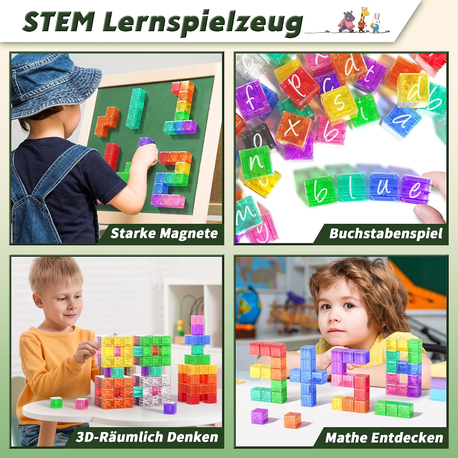 Detalle de Apluses 64-teiliges Magnet-Baustein-Set (transparente Style) für Kinder ab 3 Jahren
