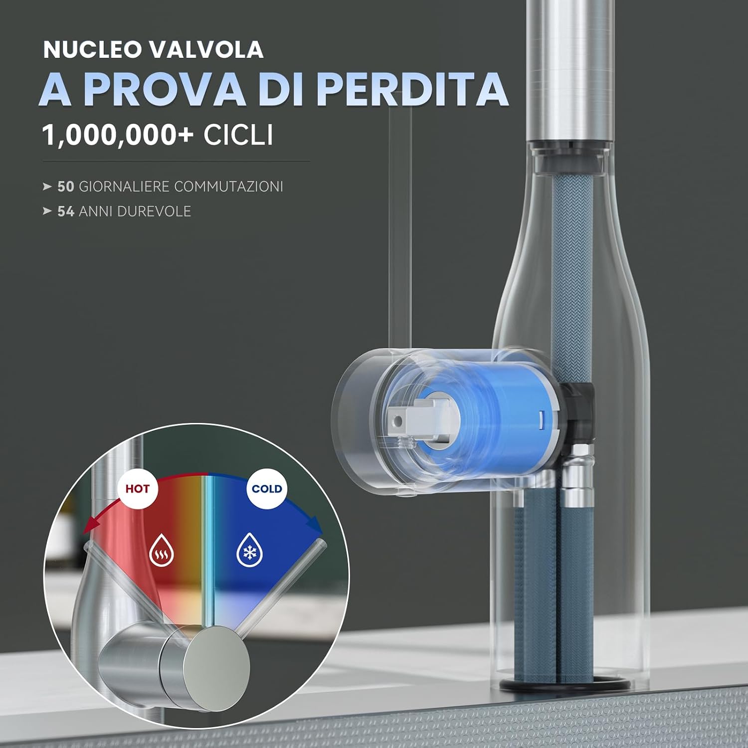 Detalle de CECIPA Rubinetto Lavello Cucina con Doccetta Estraibile e Bocca 360° in Acciaio Inox Spazzolato