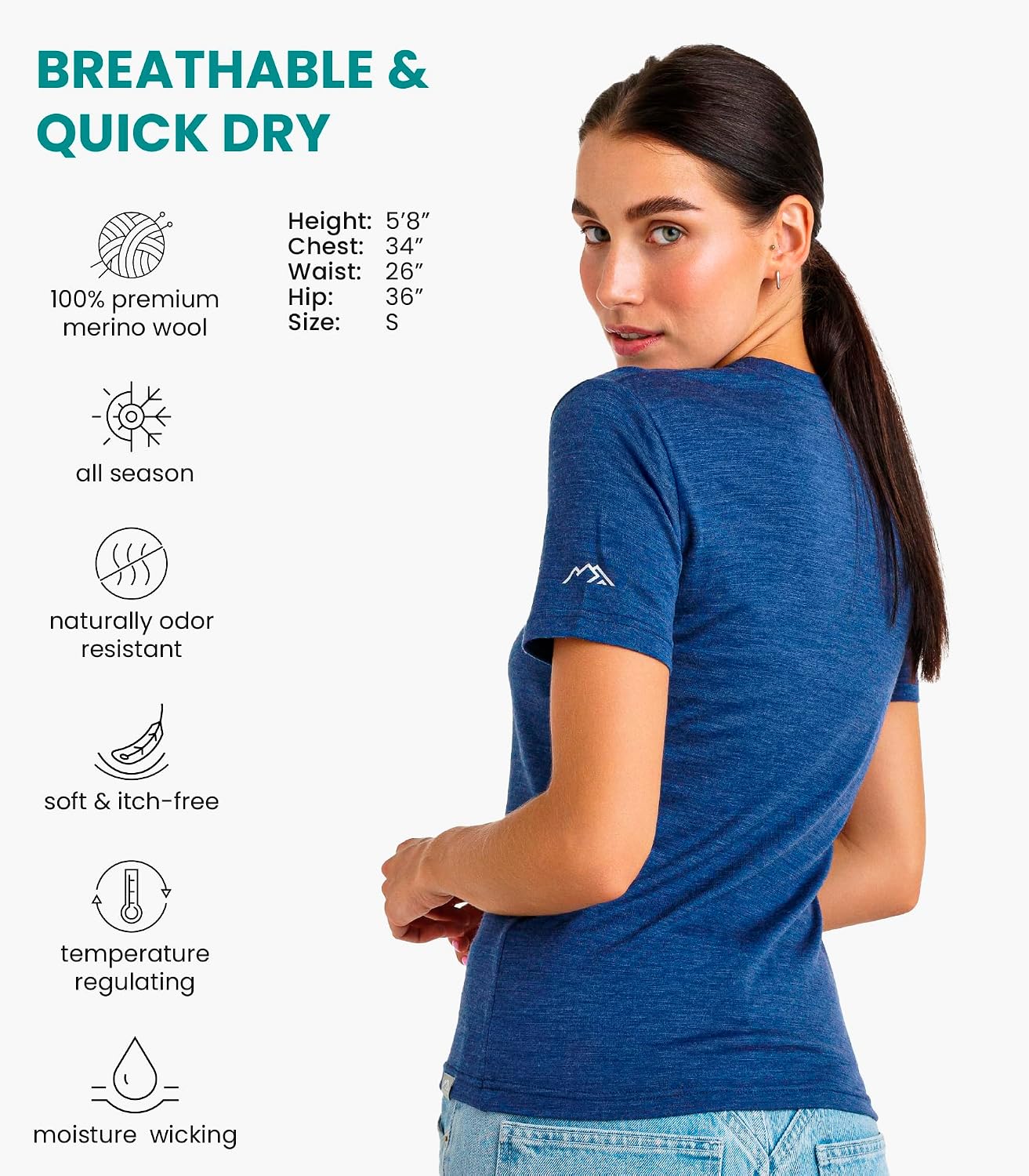 Detalle 2 de Merino.tech 100% Merino Wool Women’s Short-Sleeve Base Layer T-Shirt and Hiking Socks Set