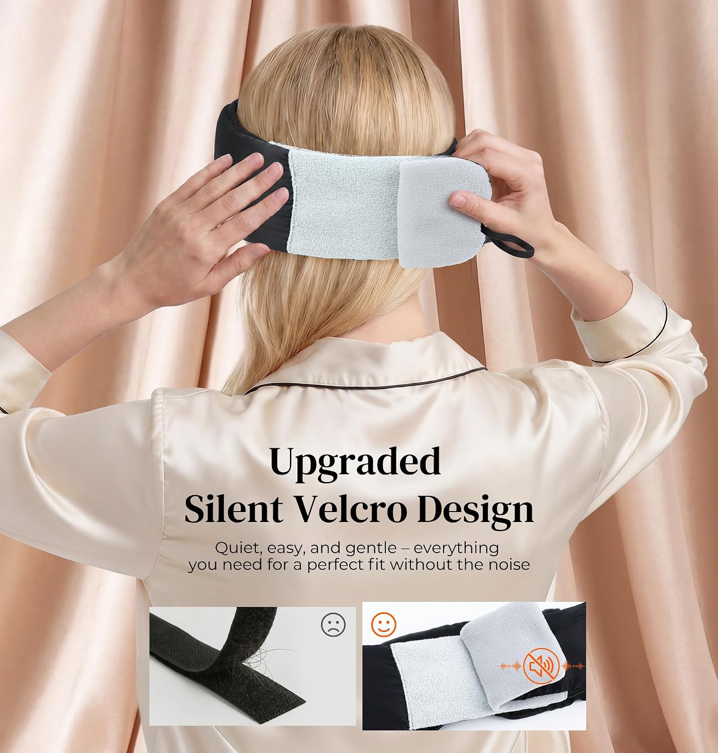 Detalle de LC-dolida 3D Silk Bluetooth Sleep Mask, Black, with Contoured Eye Cups