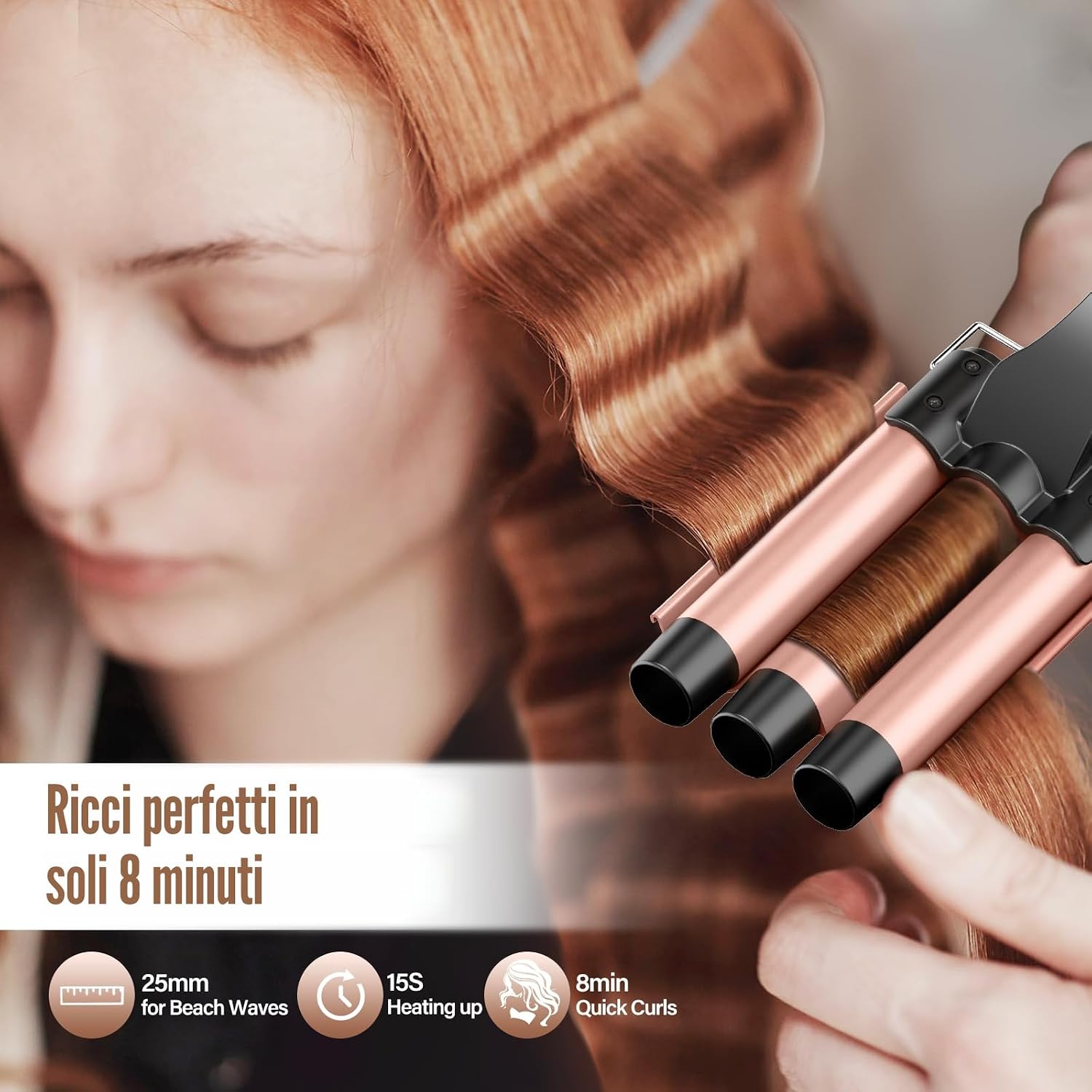 Detalle 2 de BESTOPE PRO Set arricciacapelli 5 in 1 con 3 fusti in ceramica (9-18/10/25/32 mm) e guanto
