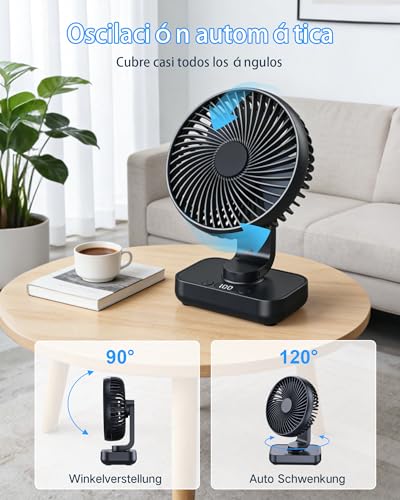 Detalle de ArsMotin Ventilador de Mesa USB con Oscilación Automática y Batería 4500 mAh