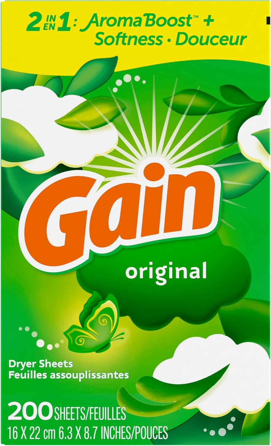 Detalle 2 de GAIN Dryer Sheets, Original Scent, 200 Count for Softness and Static Reduction