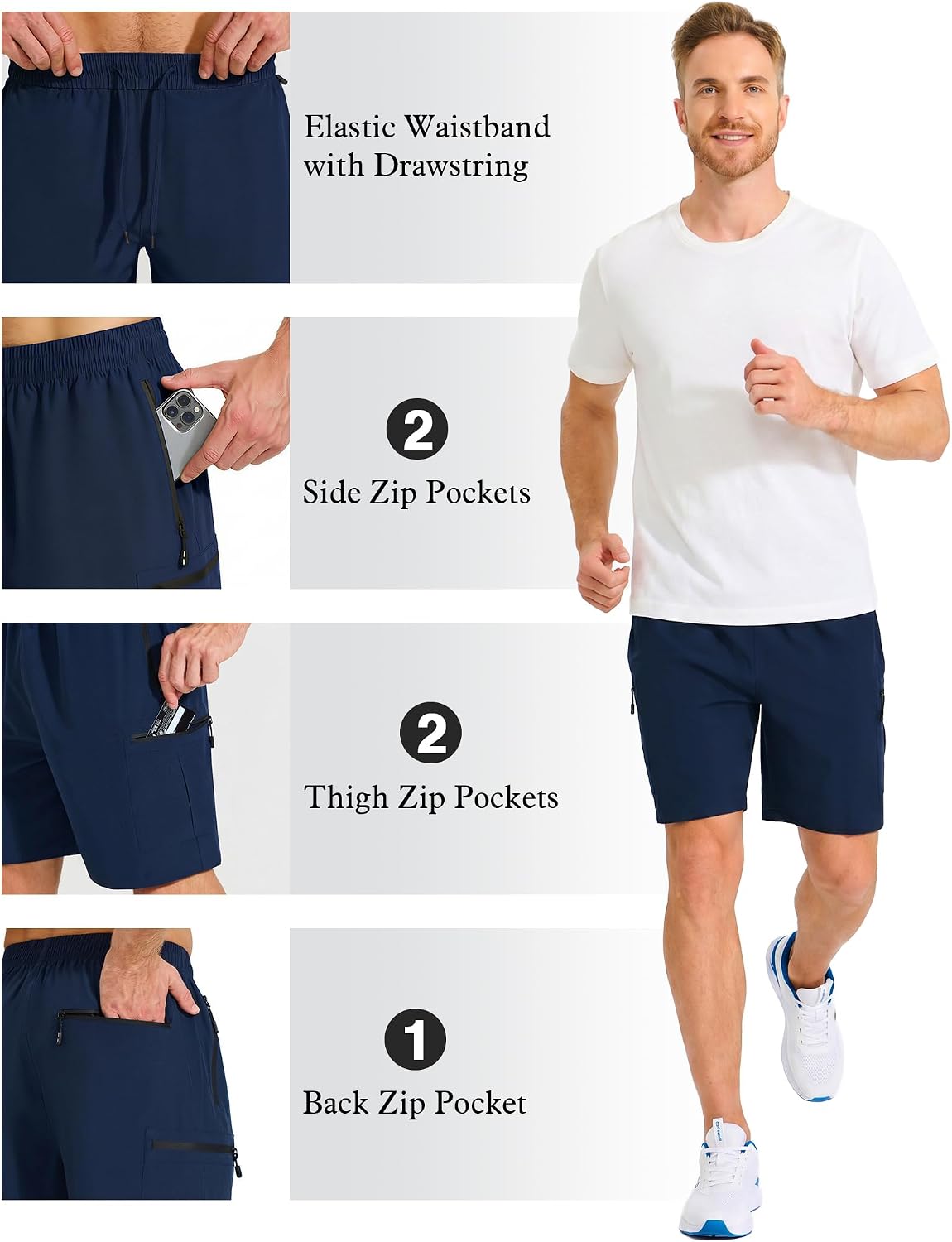 Thumbnail 3 de ZENGVEE Men's Hiking Cargo Shorts, Water-Resistant with 5 Zipper Pockets