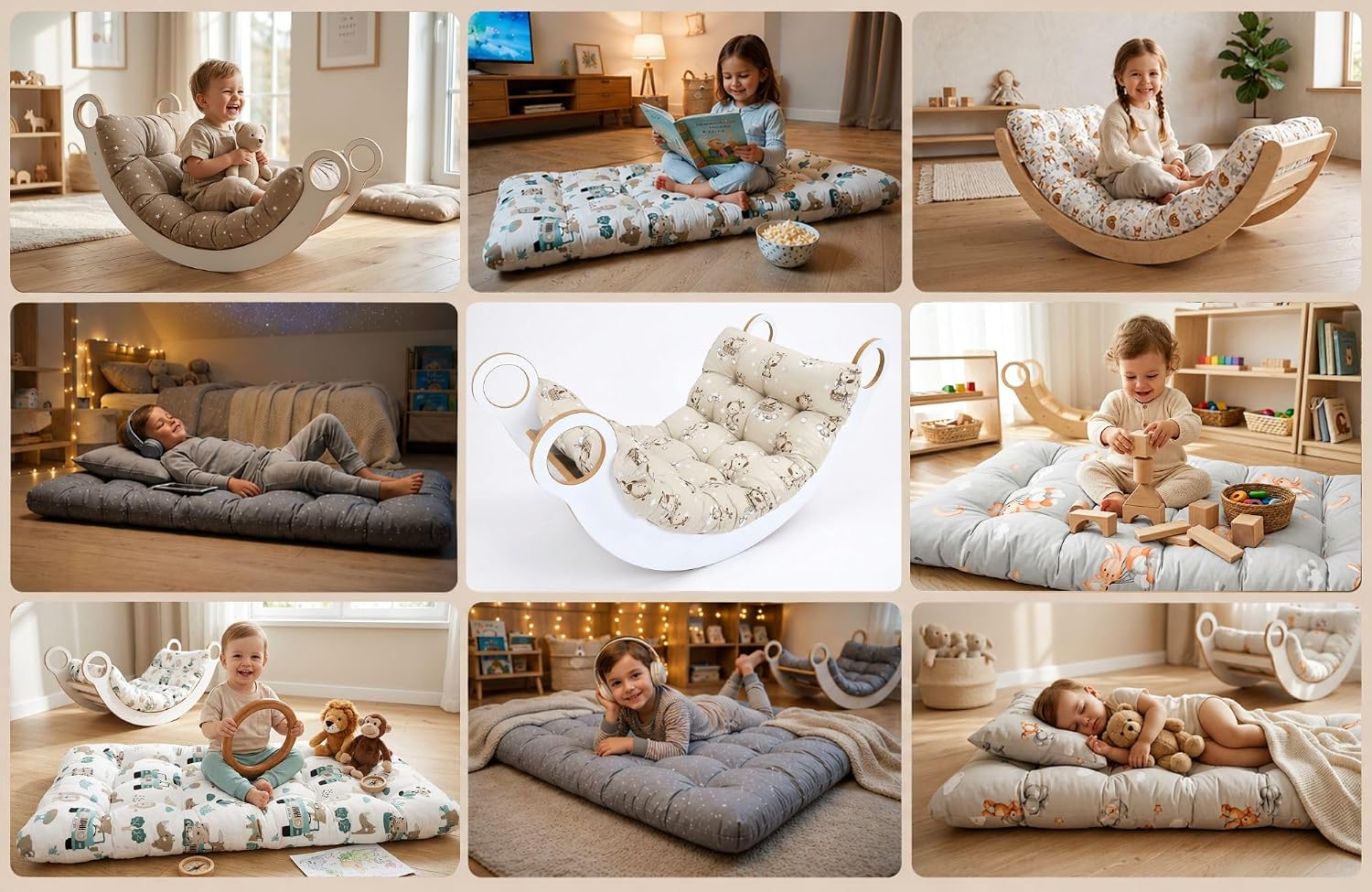 Detalle 2 de Totsy Baby Montessori-boogkussen 60 x 120 cm, omkeerbaar vloermatras met giraffen