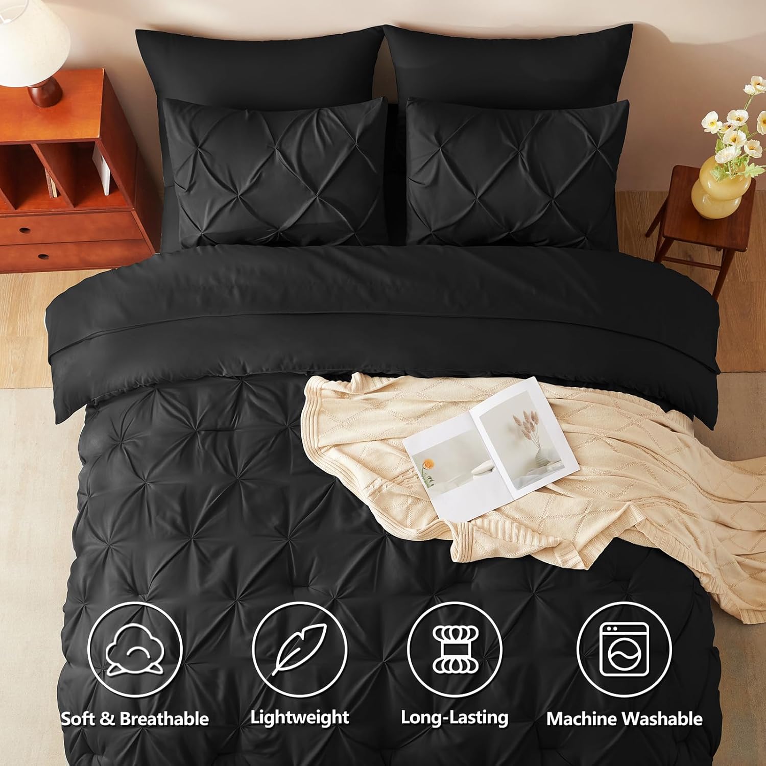 Detalle de CozyLux Queen Comforter 7-Piece Pintuck