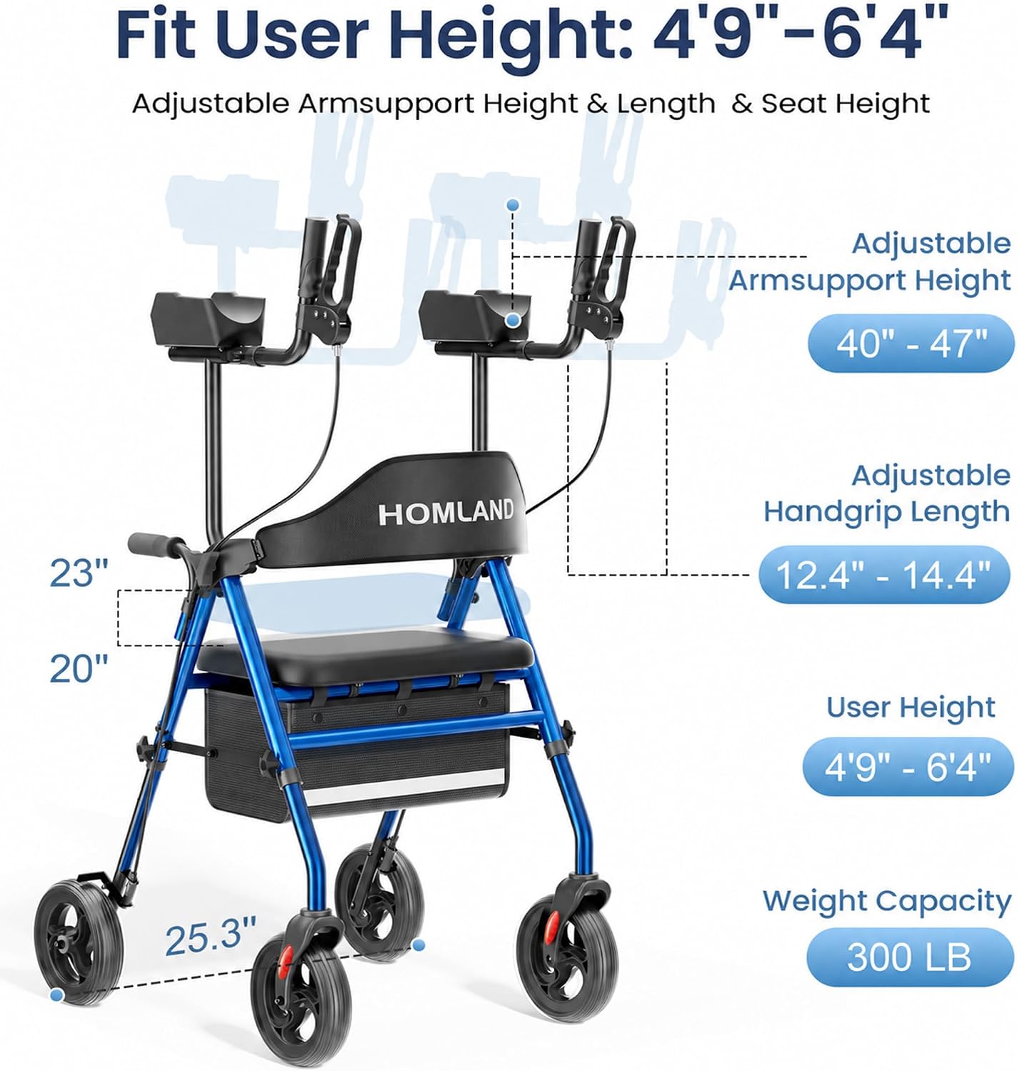 Thumbnail 5 de HOMLAND Upright Walker with Seat, Adjustable Arms and 16-Inch Padded Seat