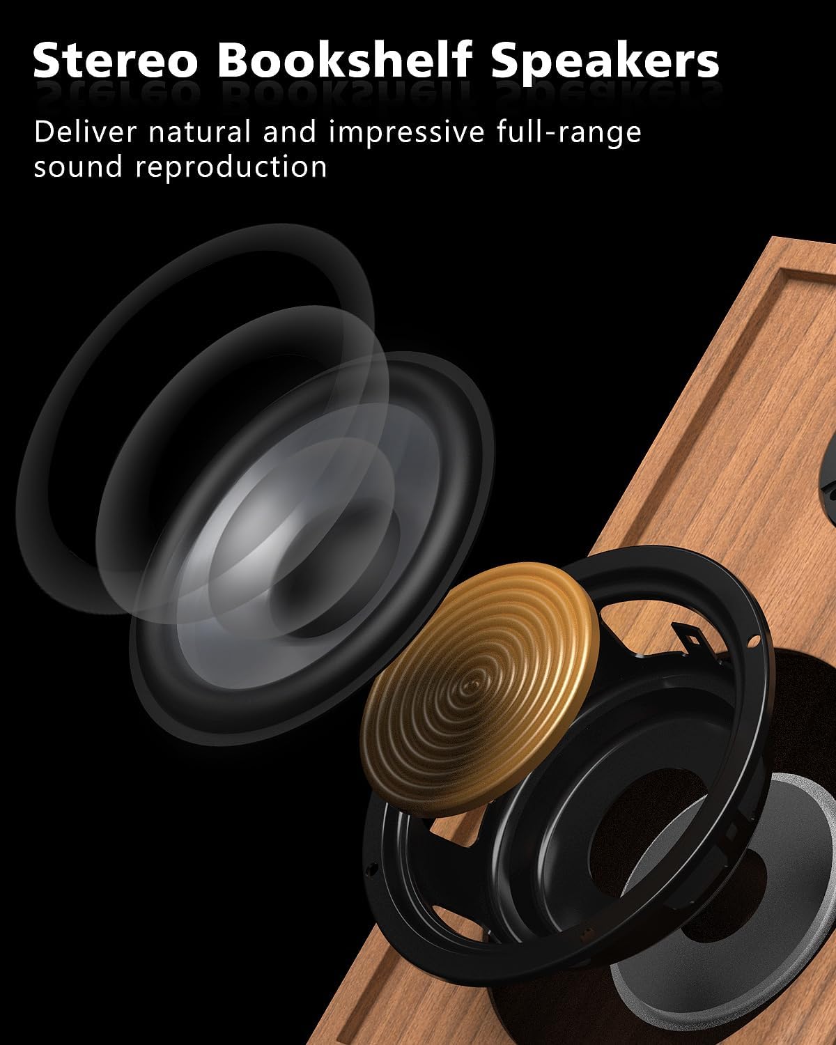 Thumbnail 1 de Bluetooth Vinyl Record Player with 36W Stereo Bookshelf Speakers, USB Recording & Auto Stop