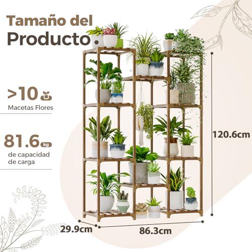 Thumbnail 4 de Bamworld Soporte para Plantas: Estantería de Madera para Interior y Exterior con Capacidad para 10–25 Macetas