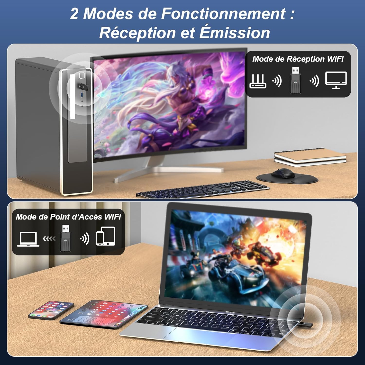 Thumbnail 5 de WONLINK Bluetooth 5.3 + clé WiFi 6 AX900 (USB) pour PC Windows 10/11