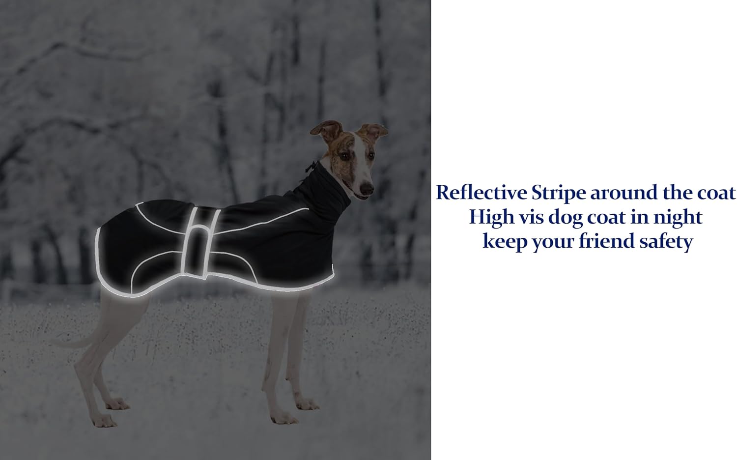 Thumbnail 5 de Morezi Greyhound Winter Coat (Whippet Coat) with Padded Fleece Lining – Water Resistant, Reflective & Adjustable Bands, Black, Large